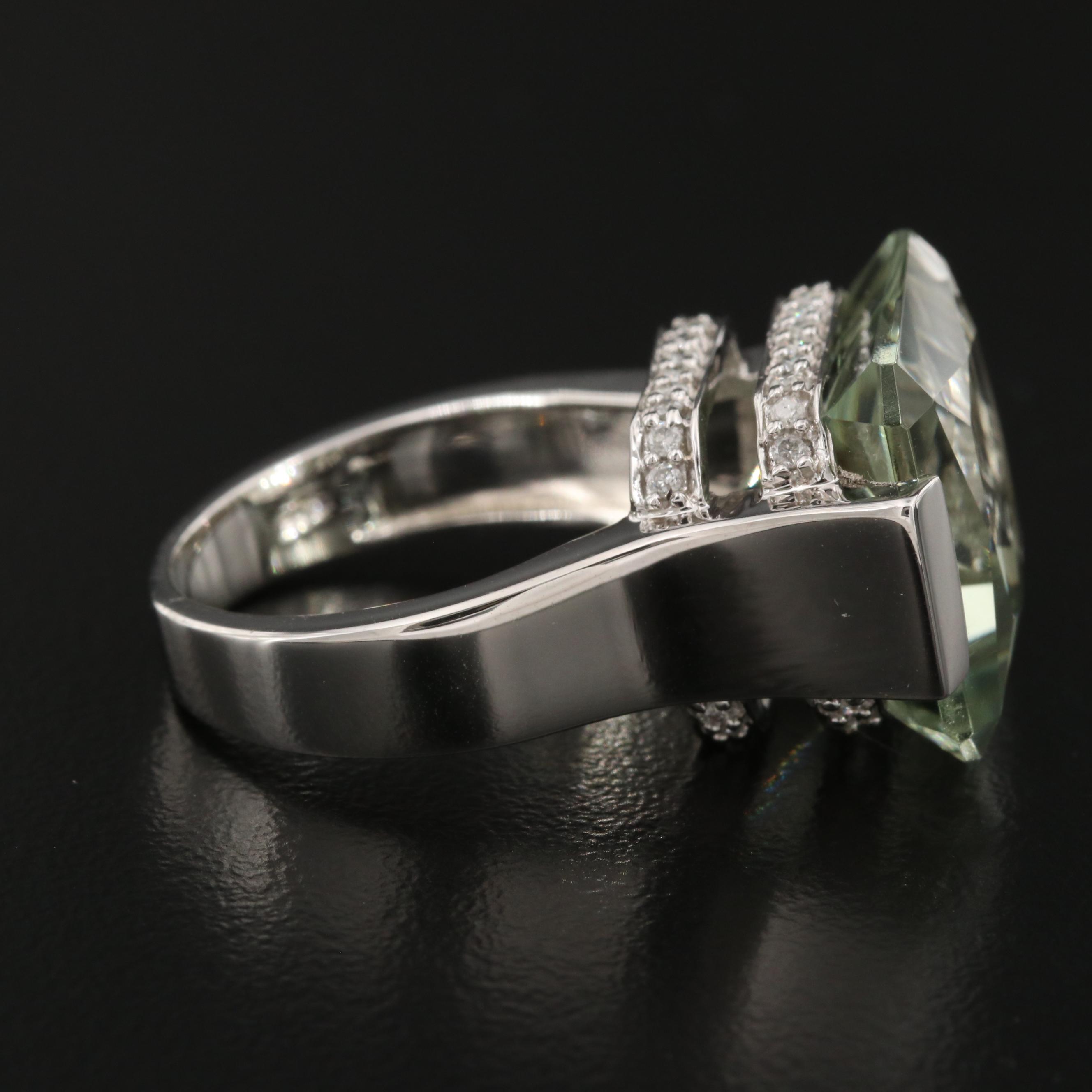 Sterling Silver Prasiolite and Diamond Ring