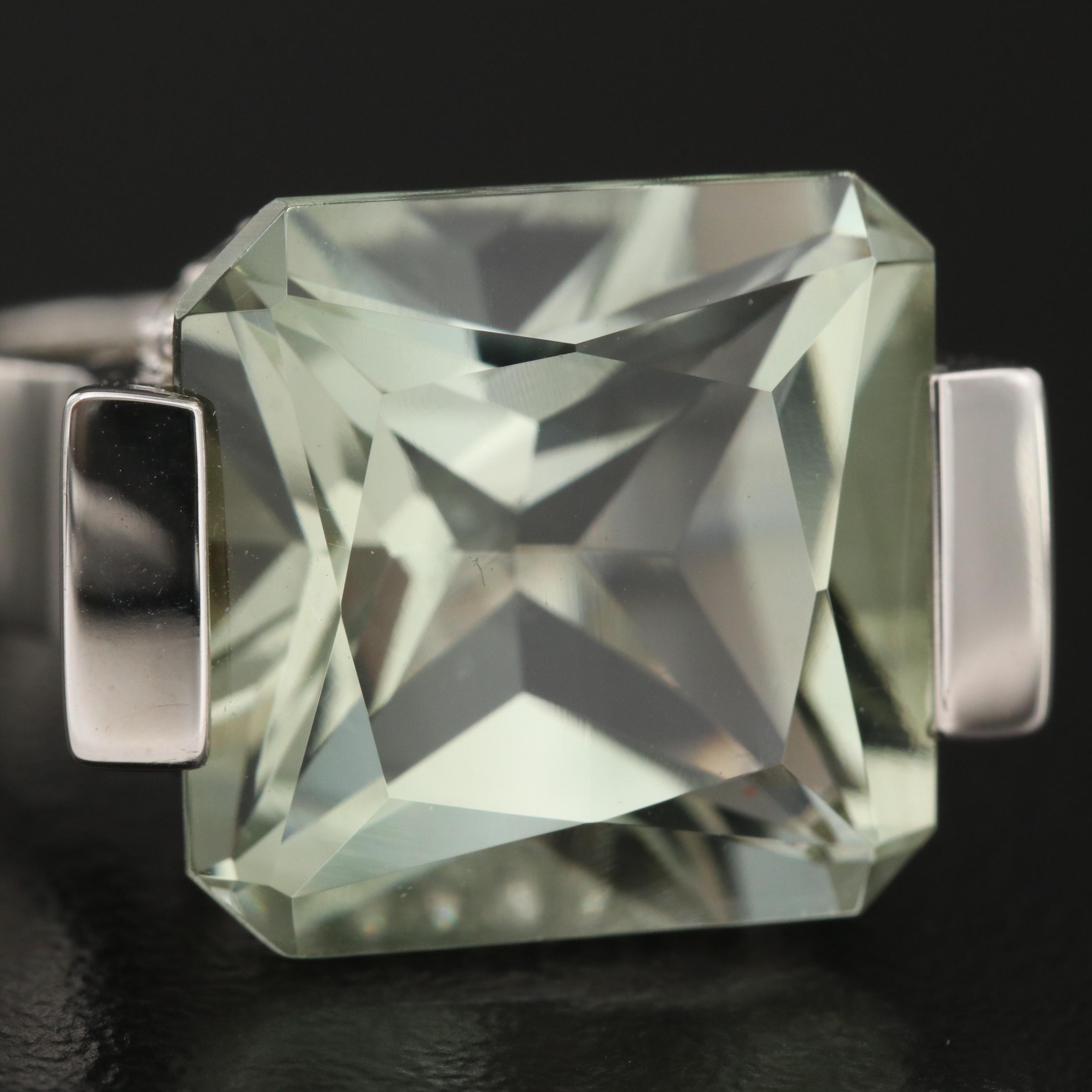 Sterling Silver Prasiolite and Diamond Ring