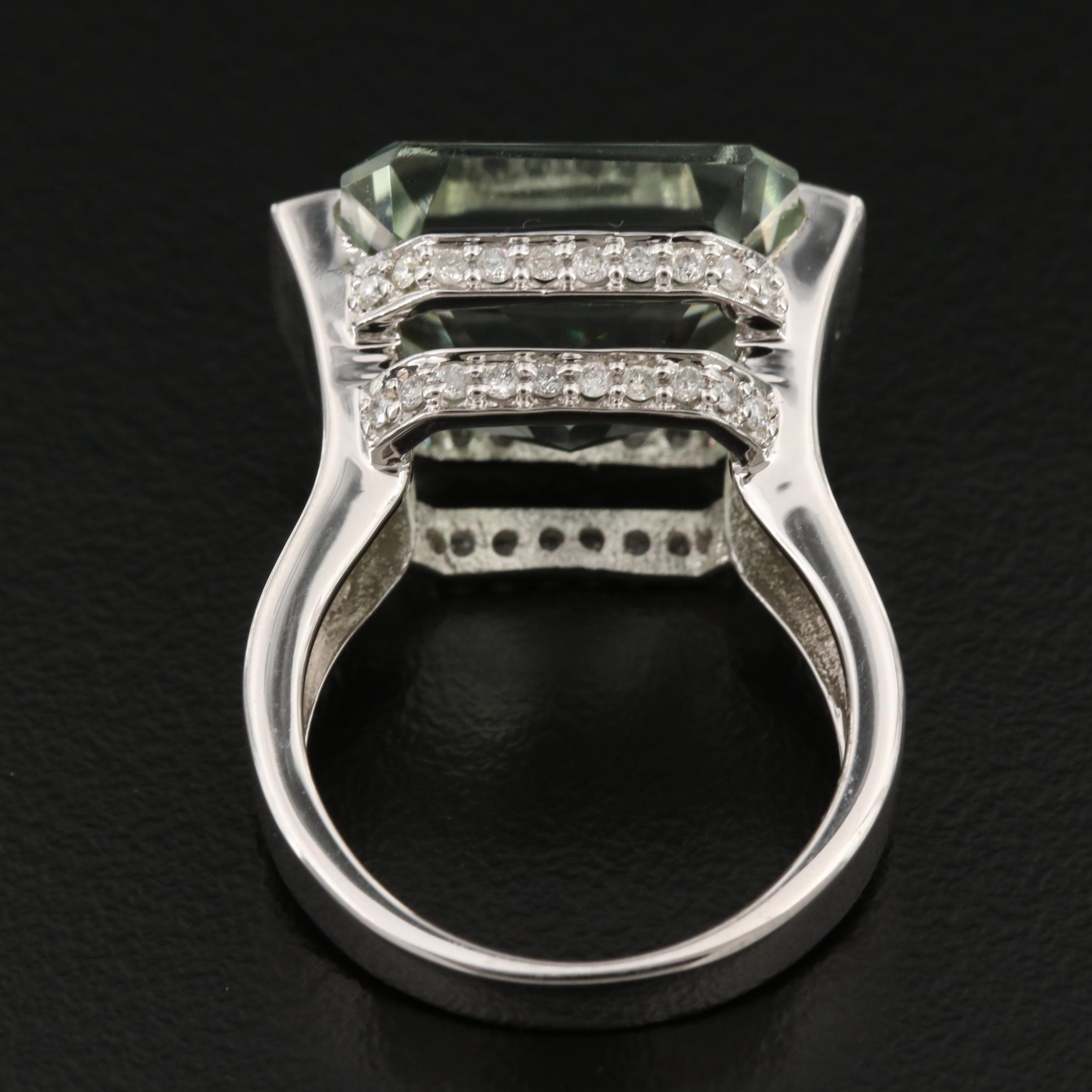 Sterling Silver Prasiolite and Diamond Ring