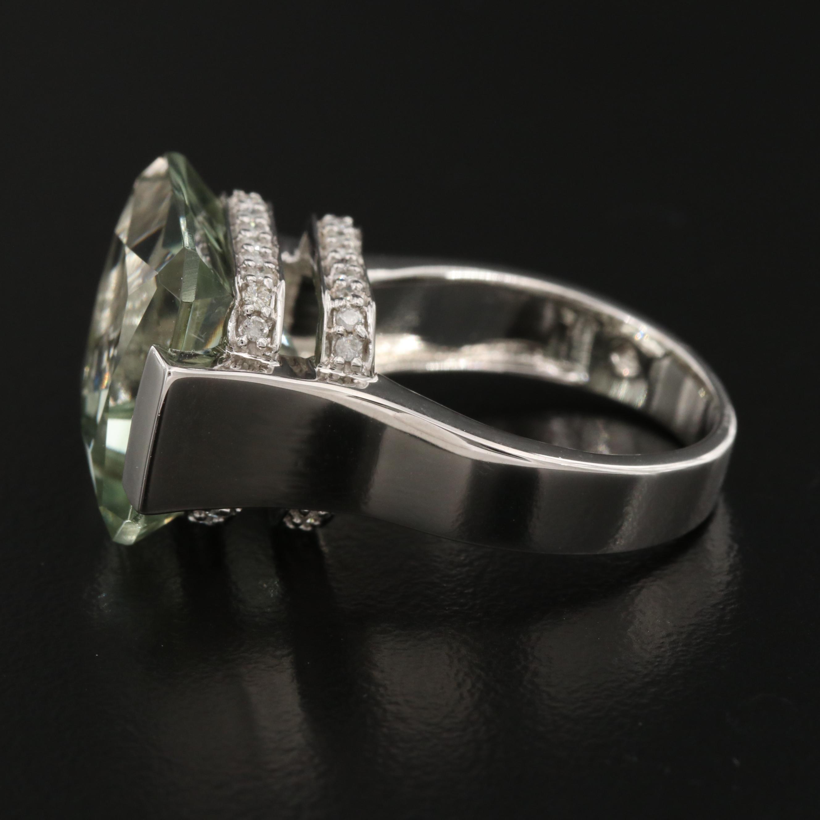 Sterling Silver Prasiolite and Diamond Ring