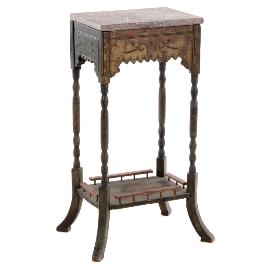 Victorian Eastlake Ebonized Wood Marble Top Stand, Late 19th Century