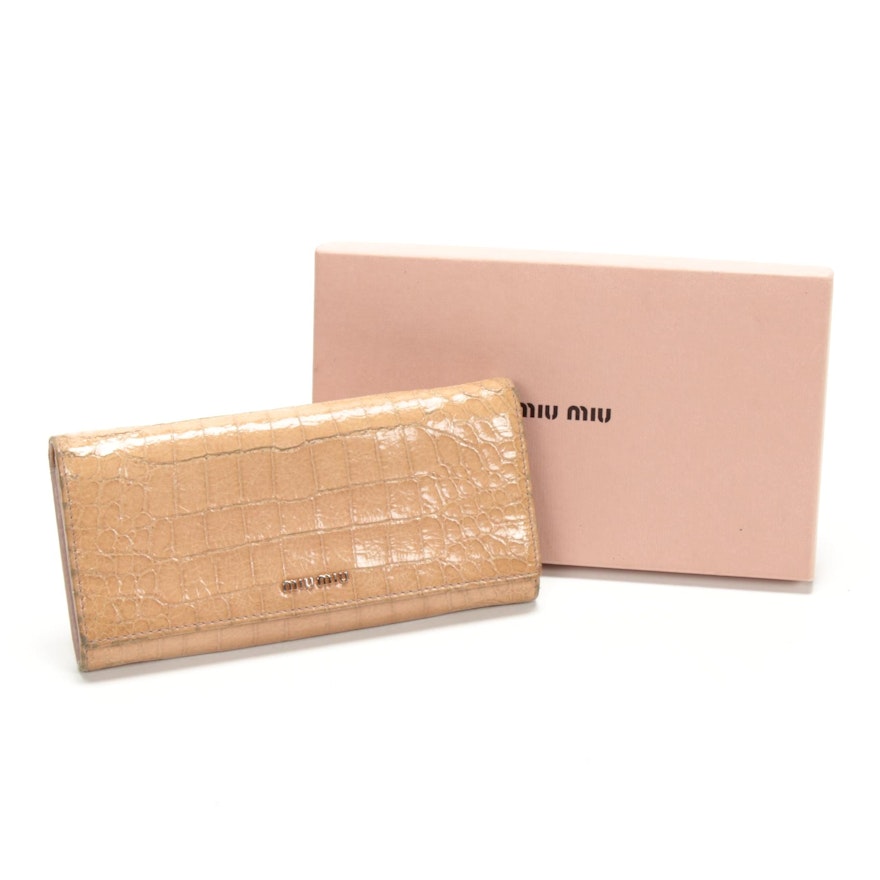 Miu Miu St. Cocco Long Wallet in Crocodile Embossed Leather