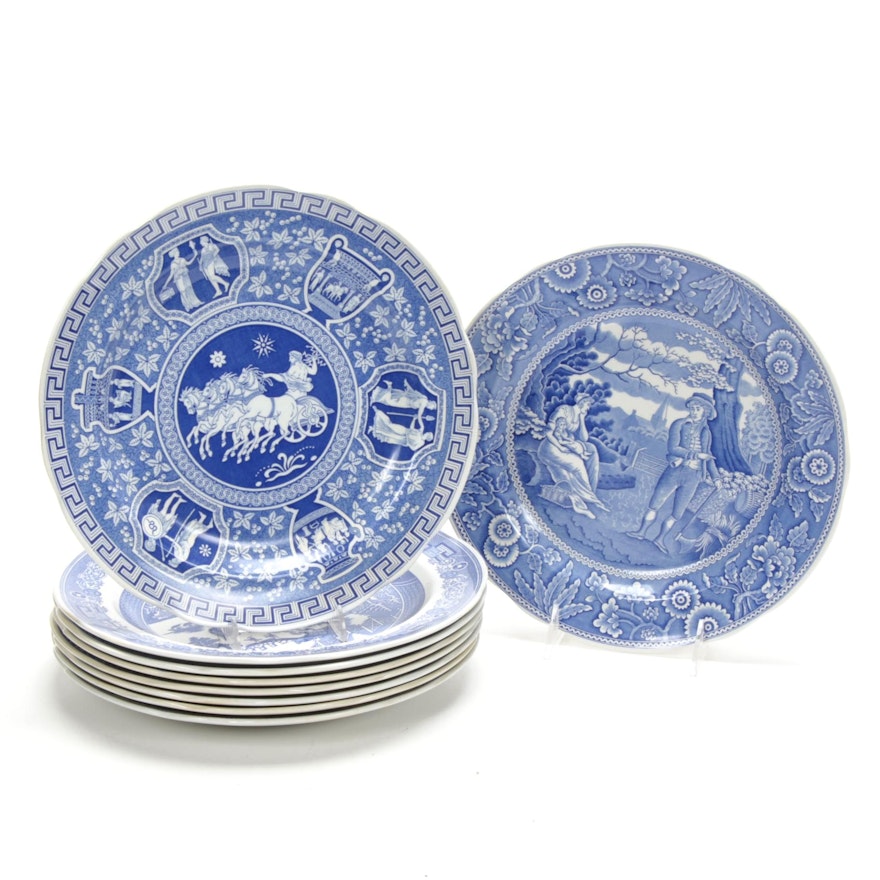 Spode Blue Room Collection Dinner Plates Including "Seasons", "Rome", "Willow"