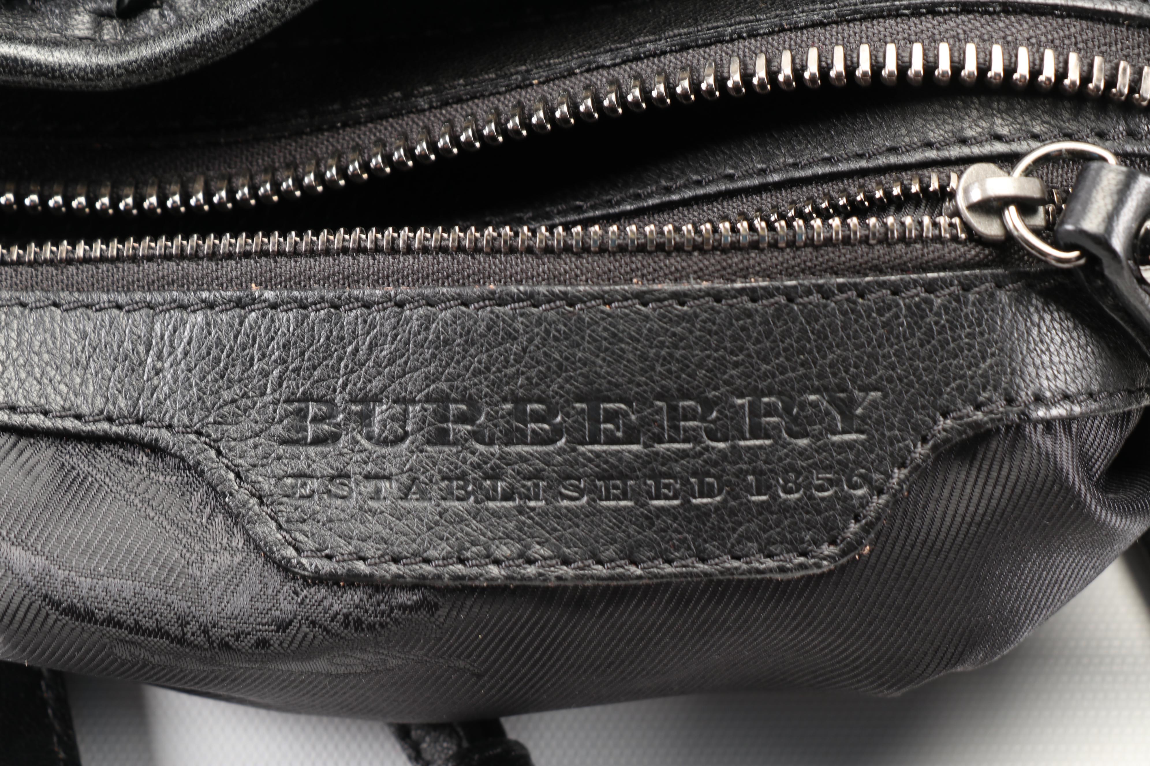 Burberry Lowry Black Ruffled Leather Shoulder Bag with Detachable Strap