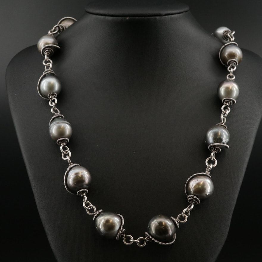 Sterling Pearl Coil Wrapped Necklace