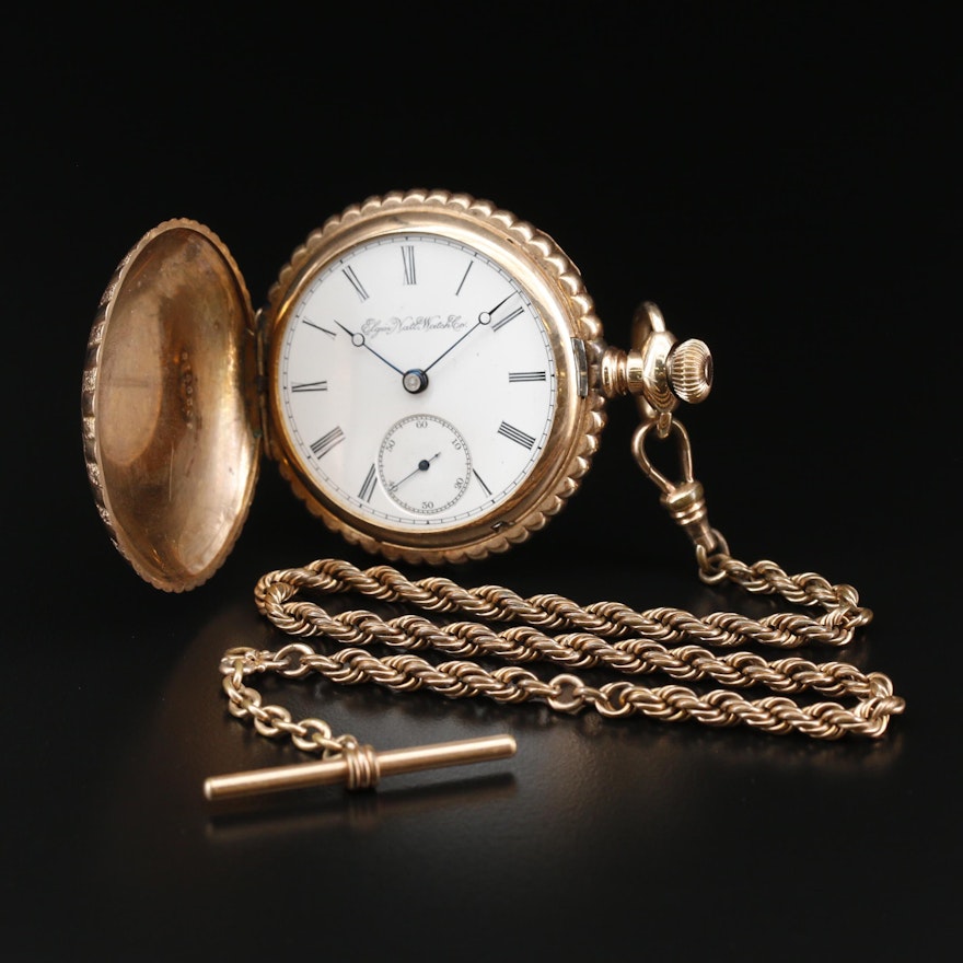 1897 Elgin Gold Filled Hunting Case Pocket Watch with Chain Fob