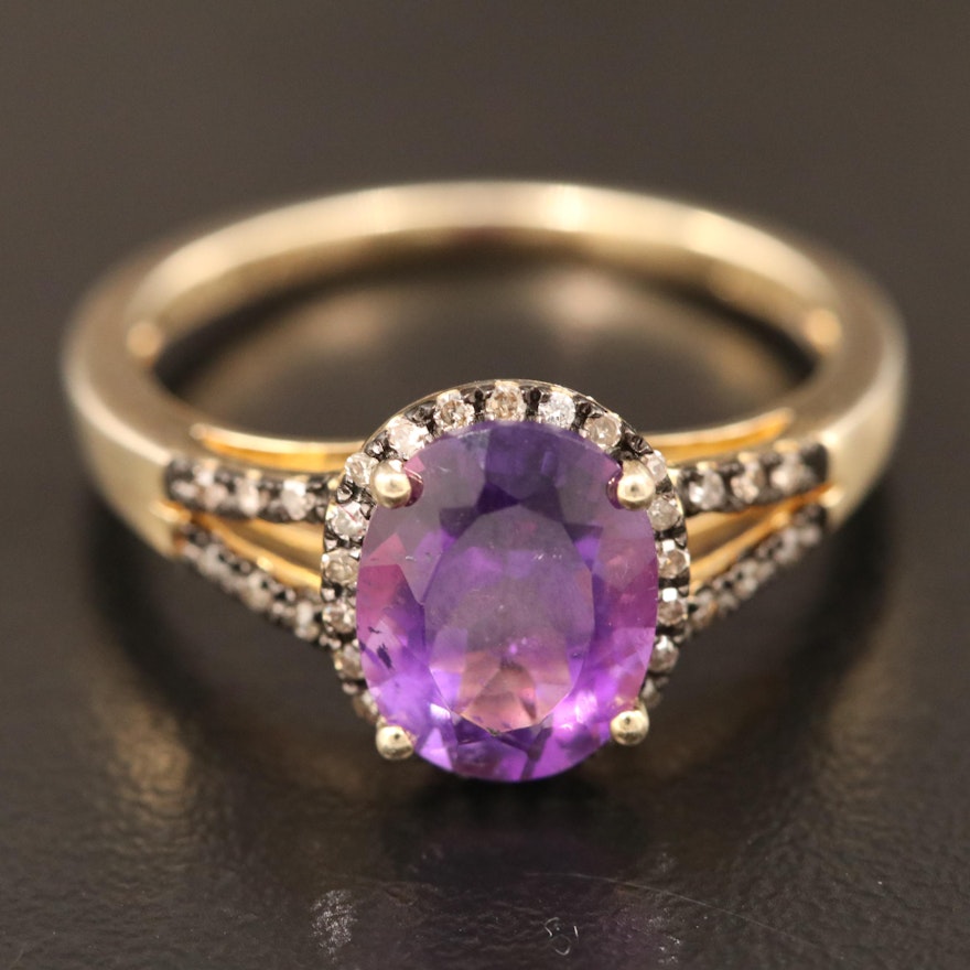 Sterling Silver Amethyst and Diamond Ring