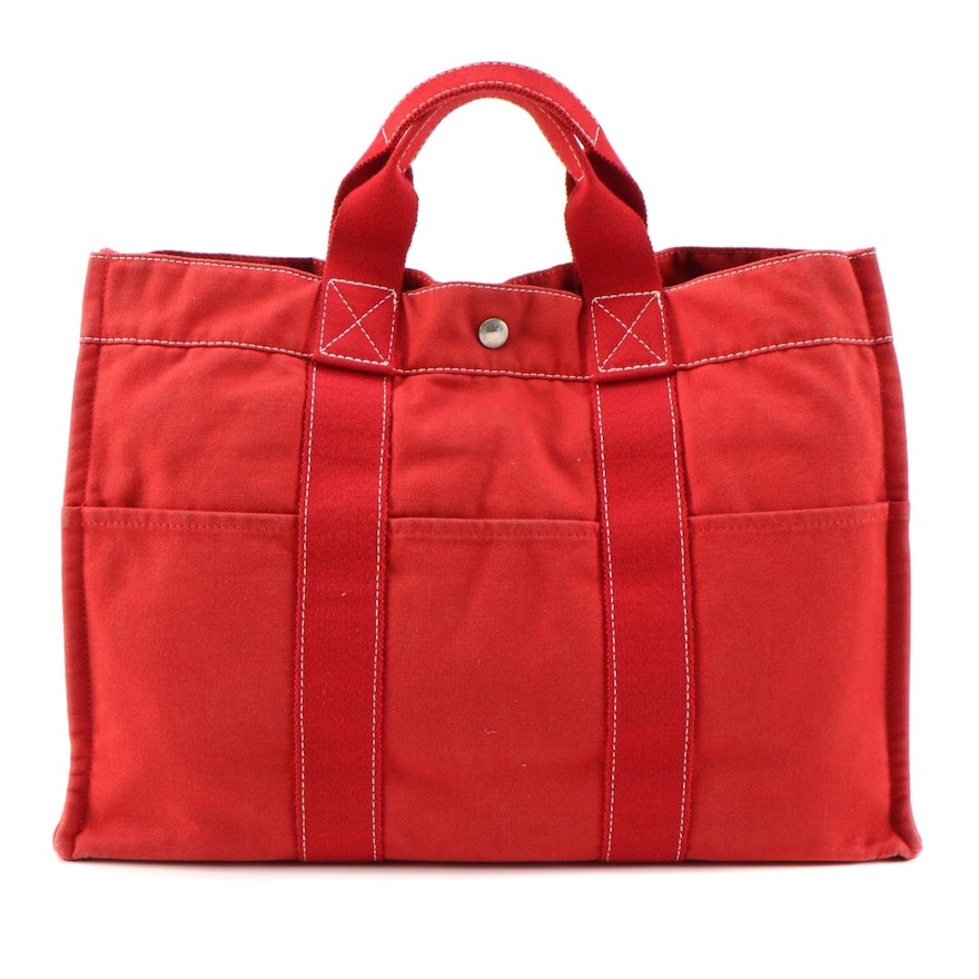 Hermès Fourre Tout Red Canvas Tote Bag