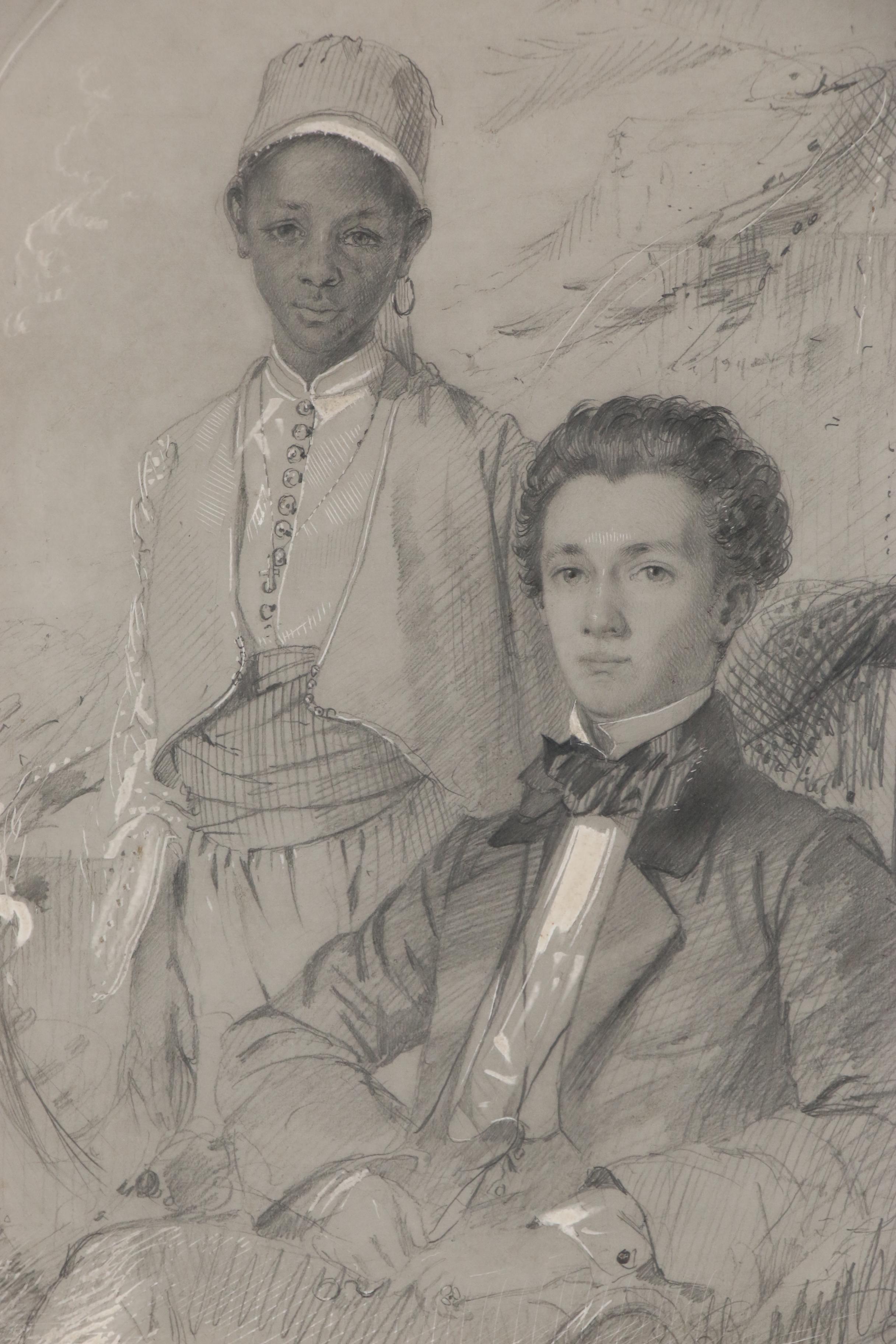 Jan Matejko Drawing "Portrait of a Young Man with Attendant", Late 19th Century