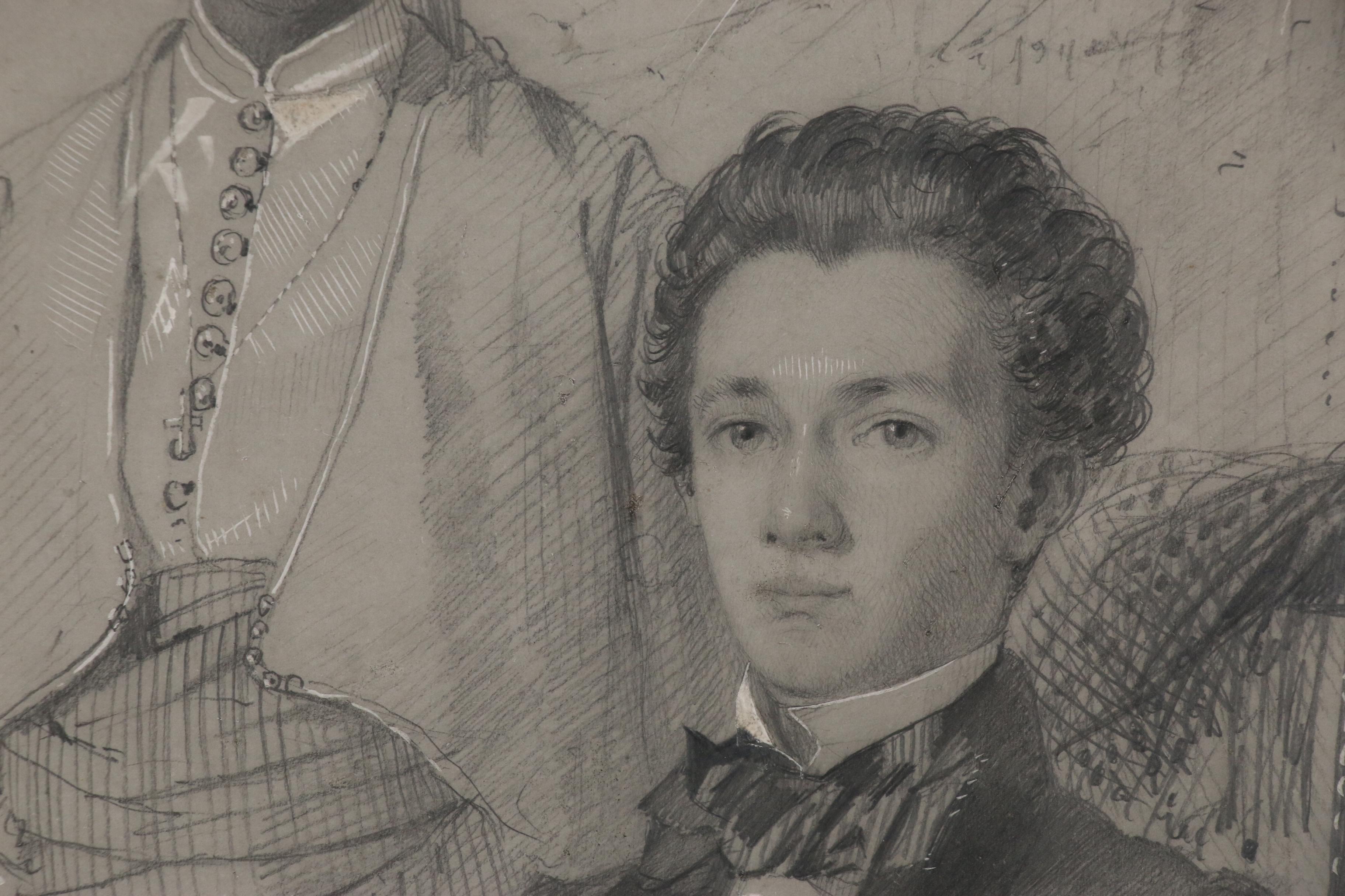 Jan Matejko Drawing "Portrait of a Young Man with Attendant", Late 19th Century