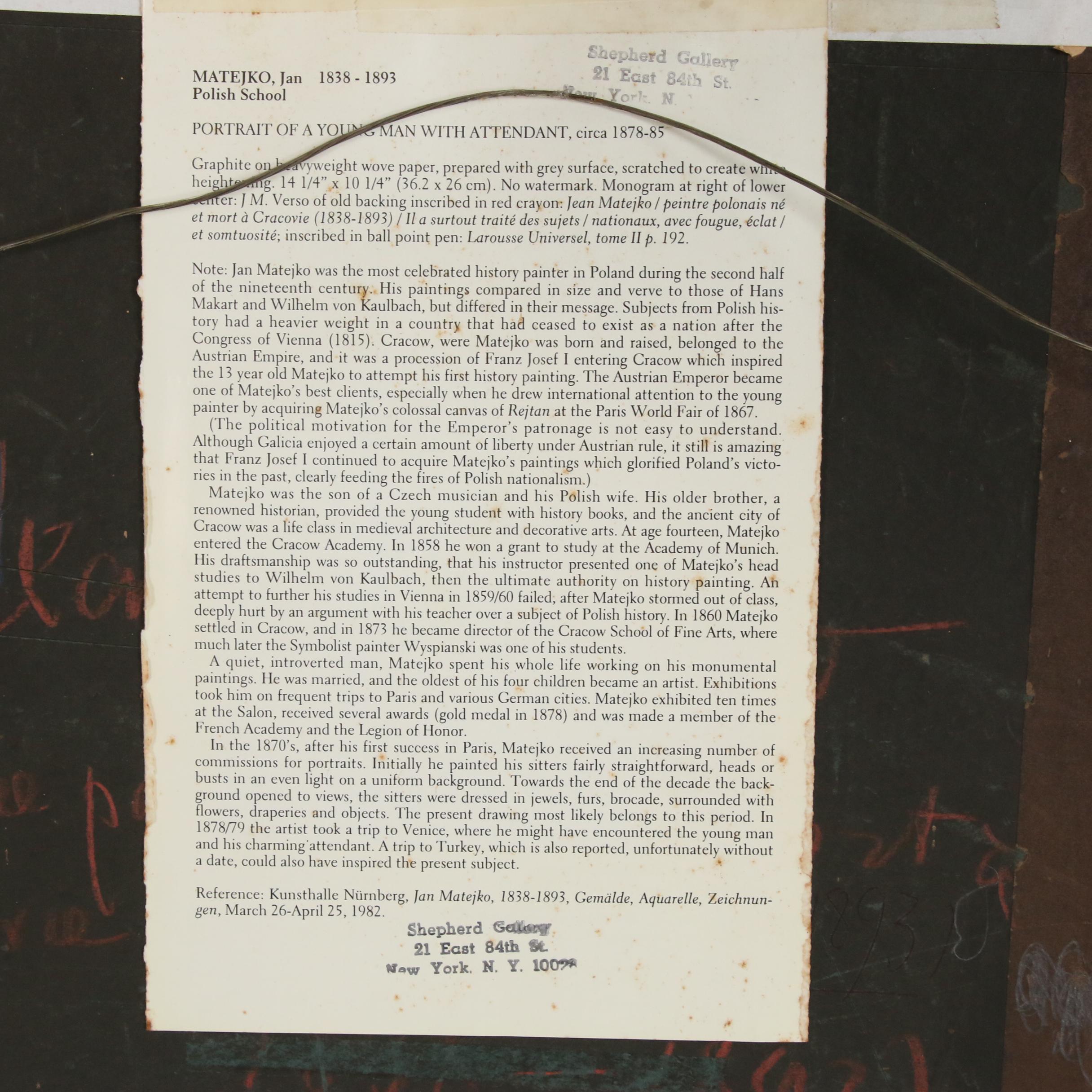 Jan Matejko Drawing "Portrait of a Young Man with Attendant", Late 19th Century