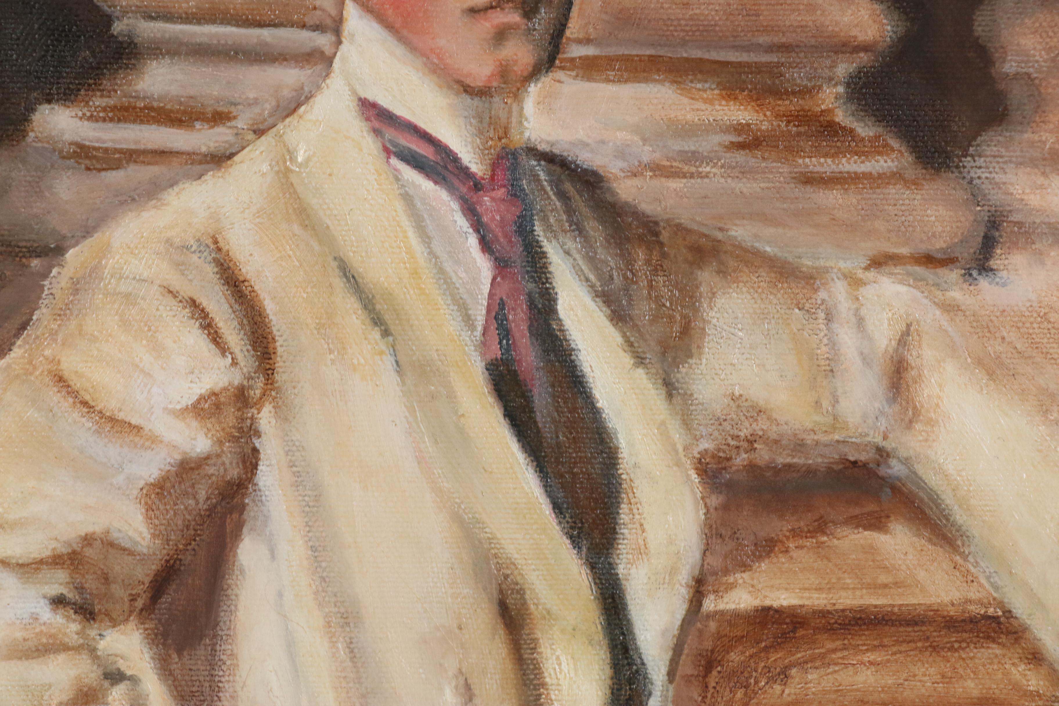 Portrait Oil Painting of Young Man in White Suit
