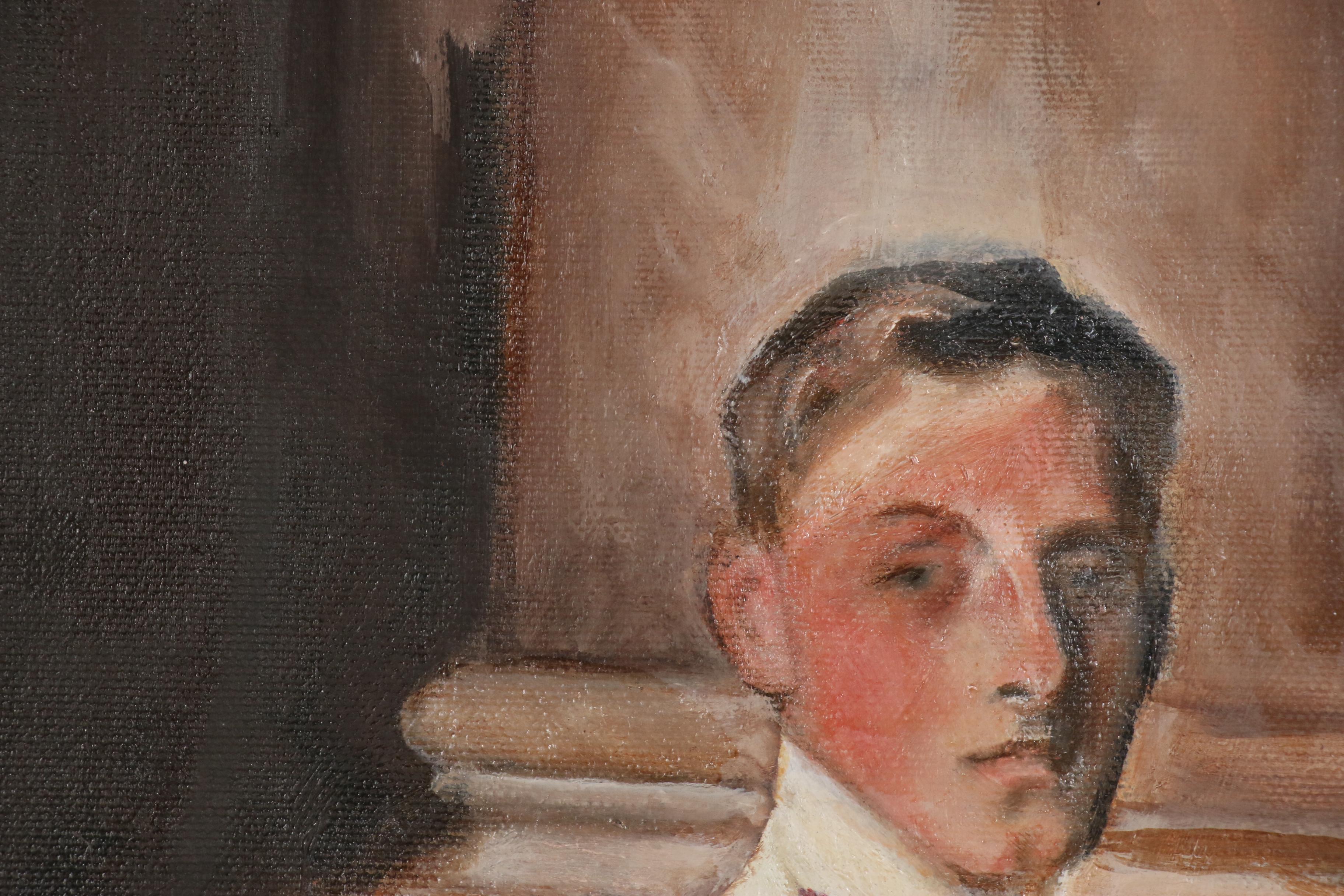 Portrait Oil Painting of Young Man in White Suit