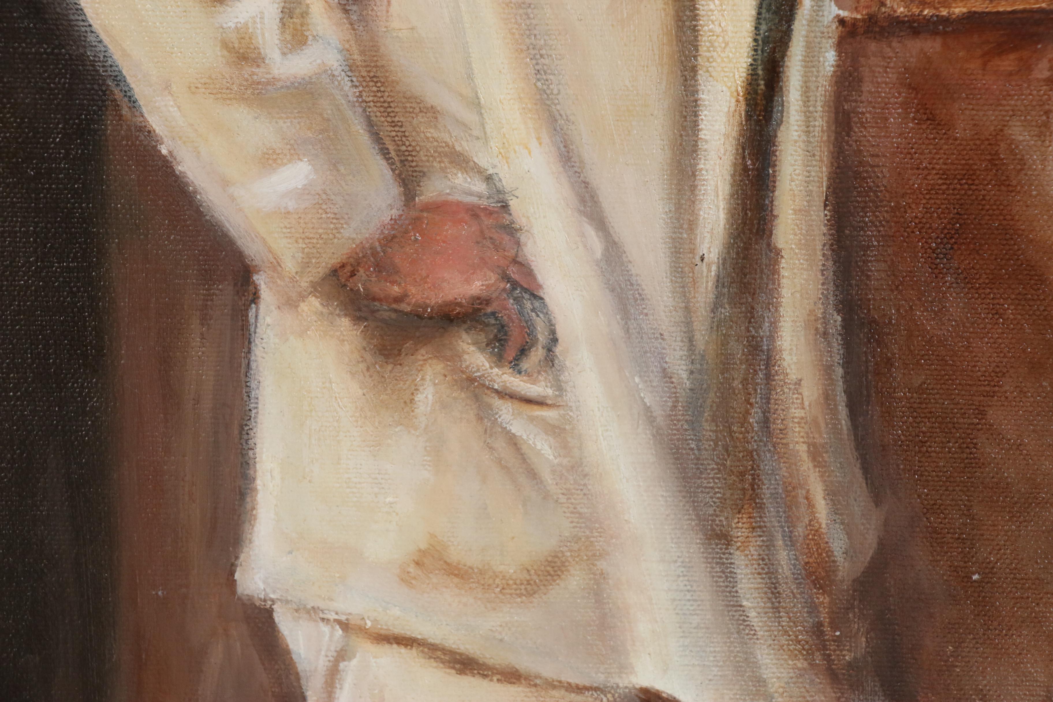 Portrait Oil Painting of Young Man in White Suit