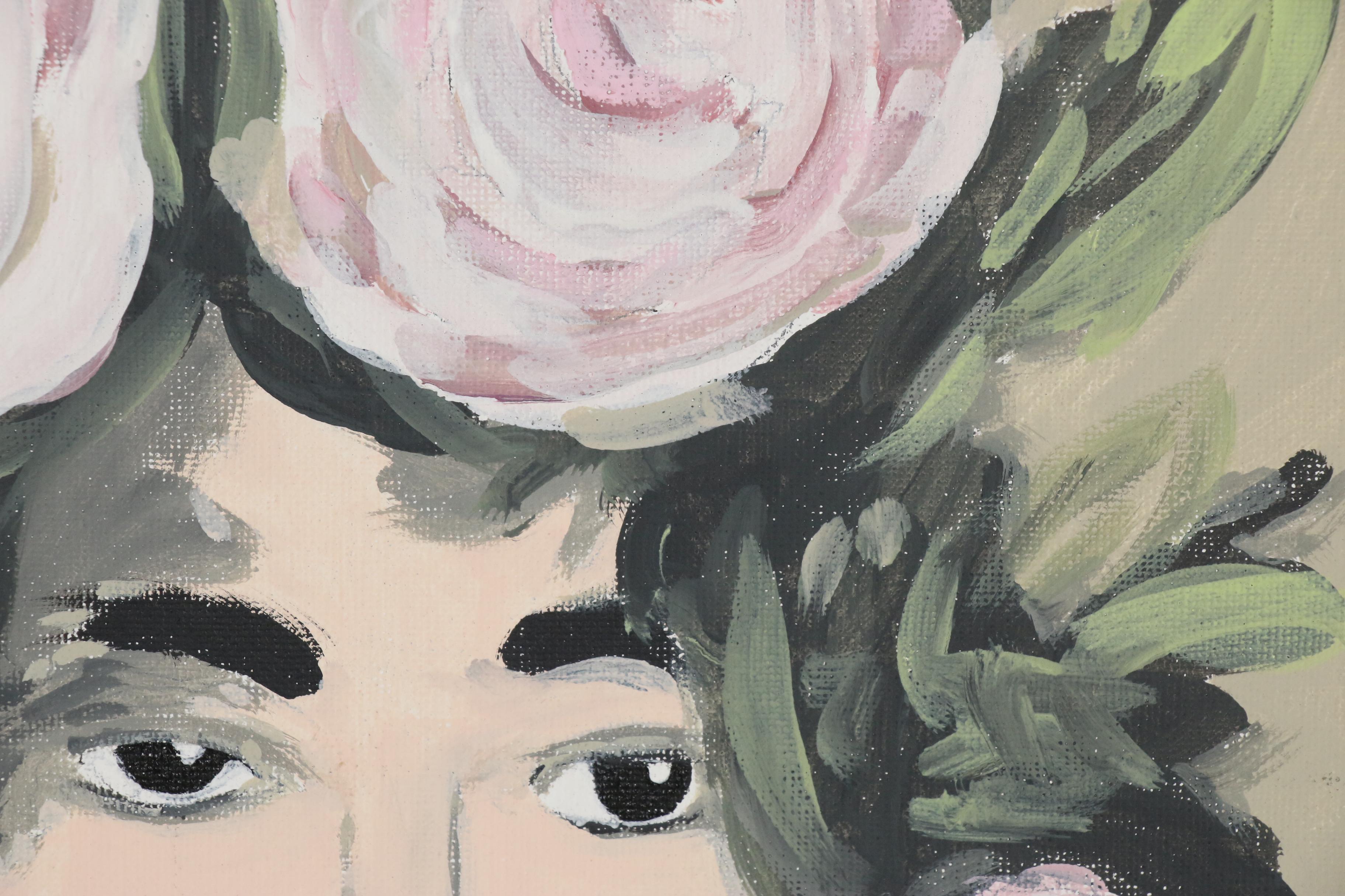 Portrait Acrylic Painting of Figure with Floral Headdress