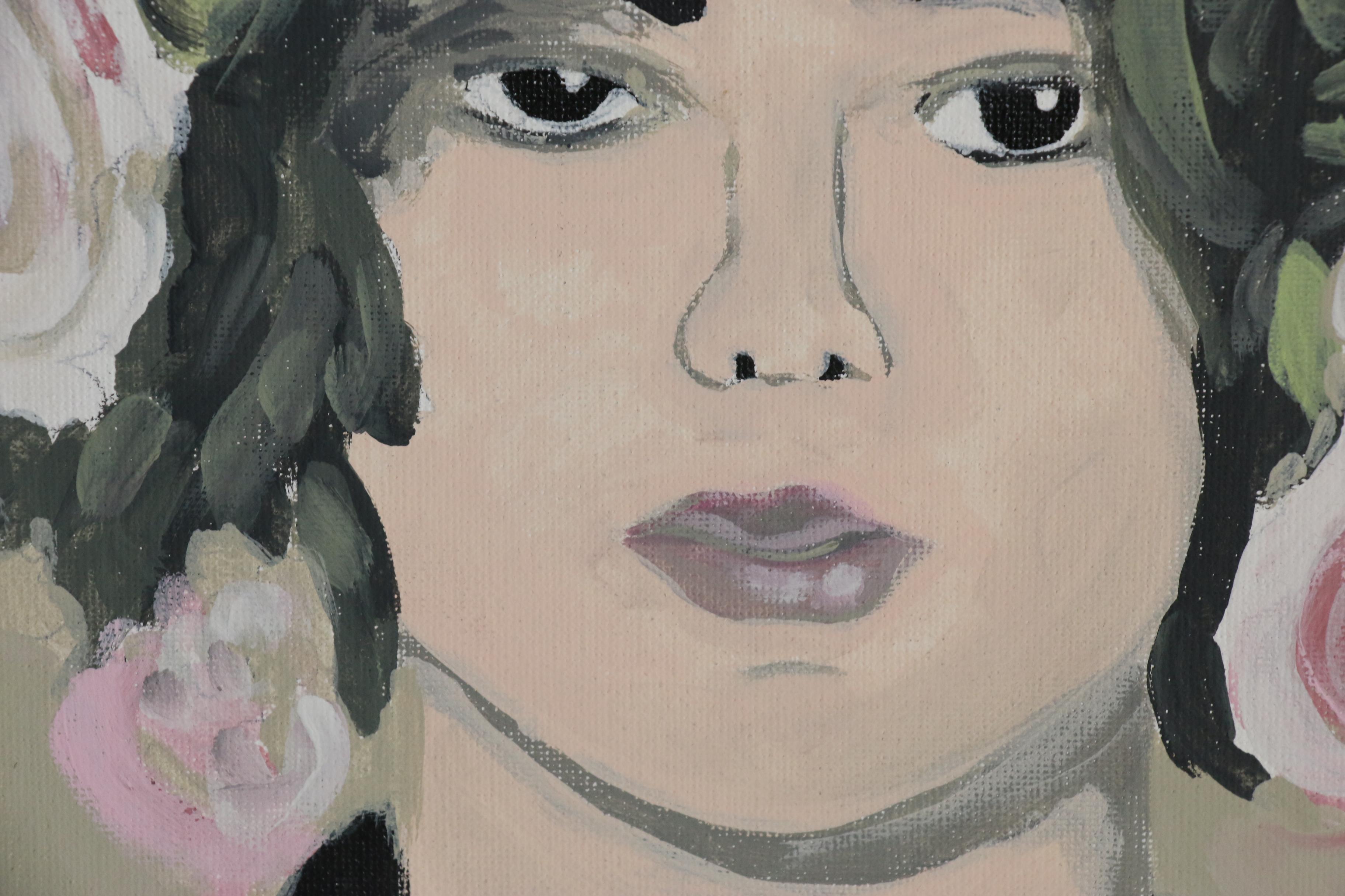 Portrait Acrylic Painting of Figure with Floral Headdress