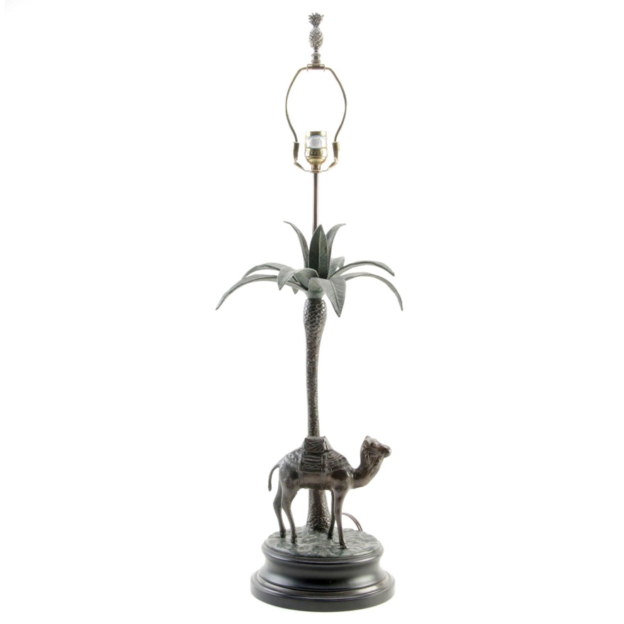 Great City Traders Cast Brass Camel and Palm Tree Table Lamp