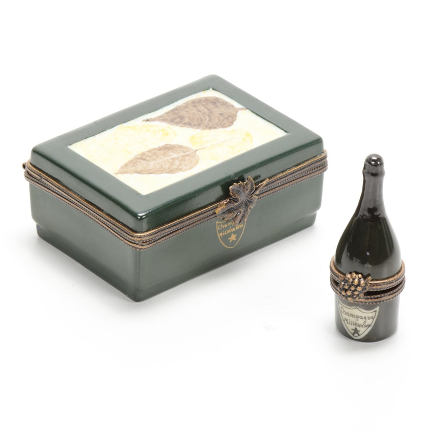 Hand-Painted Porcelain Cased Champagne Bottle Limoges Box