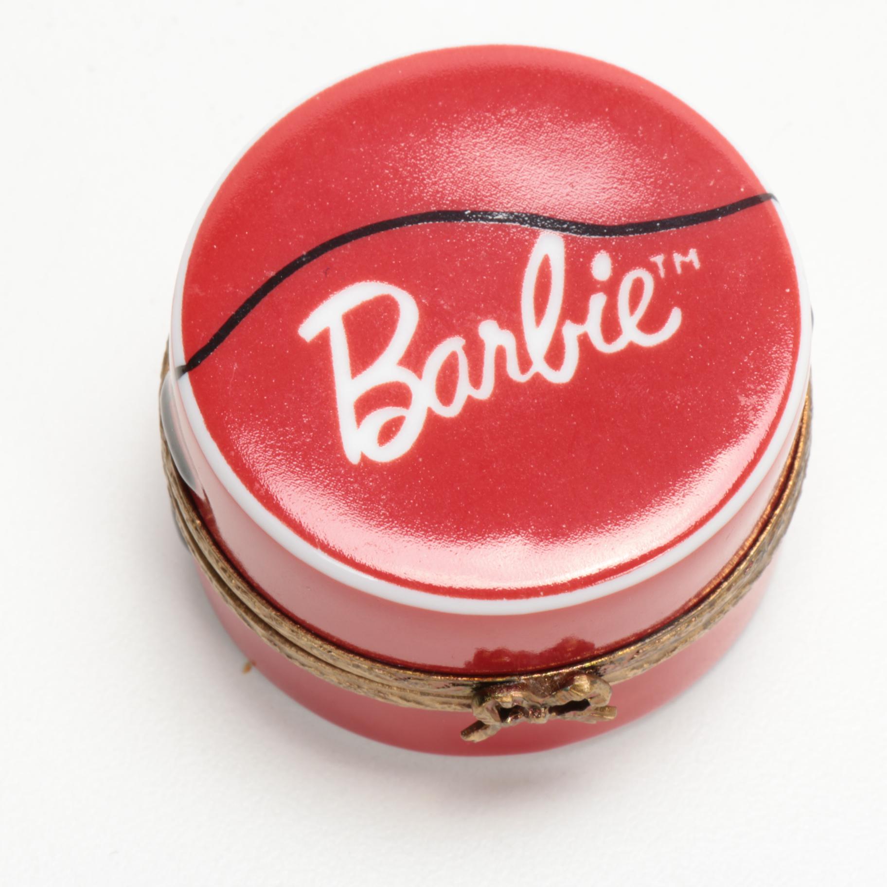 Rochard Hand-Painted Porcelain Red Barbie Hatbox Limoges Box
