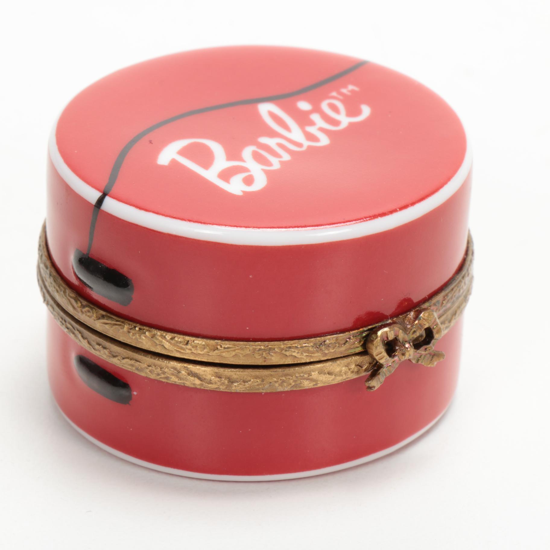 Rochard Hand-Painted Porcelain Red Barbie Hatbox Limoges Box