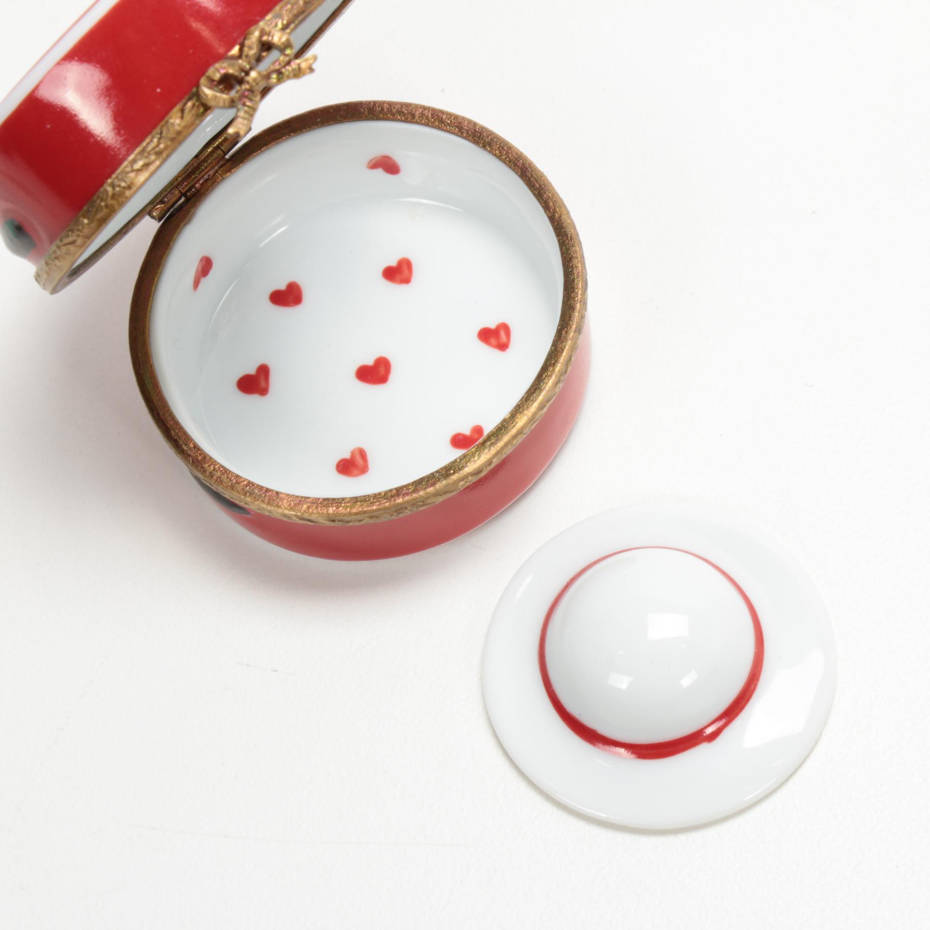 Rochard Hand-Painted Porcelain Red Barbie Hatbox Limoges Box