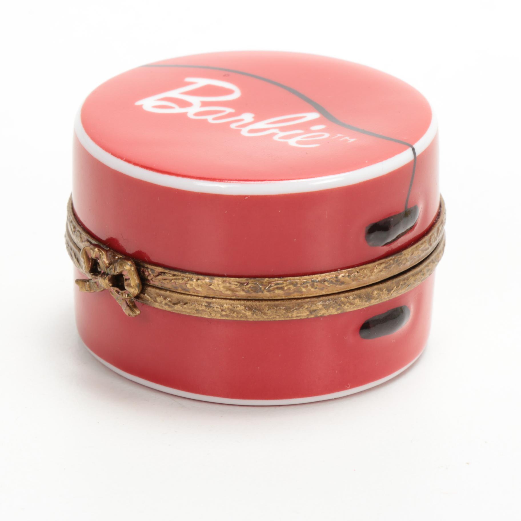 Rochard Hand-Painted Porcelain Red Barbie Hatbox Limoges Box