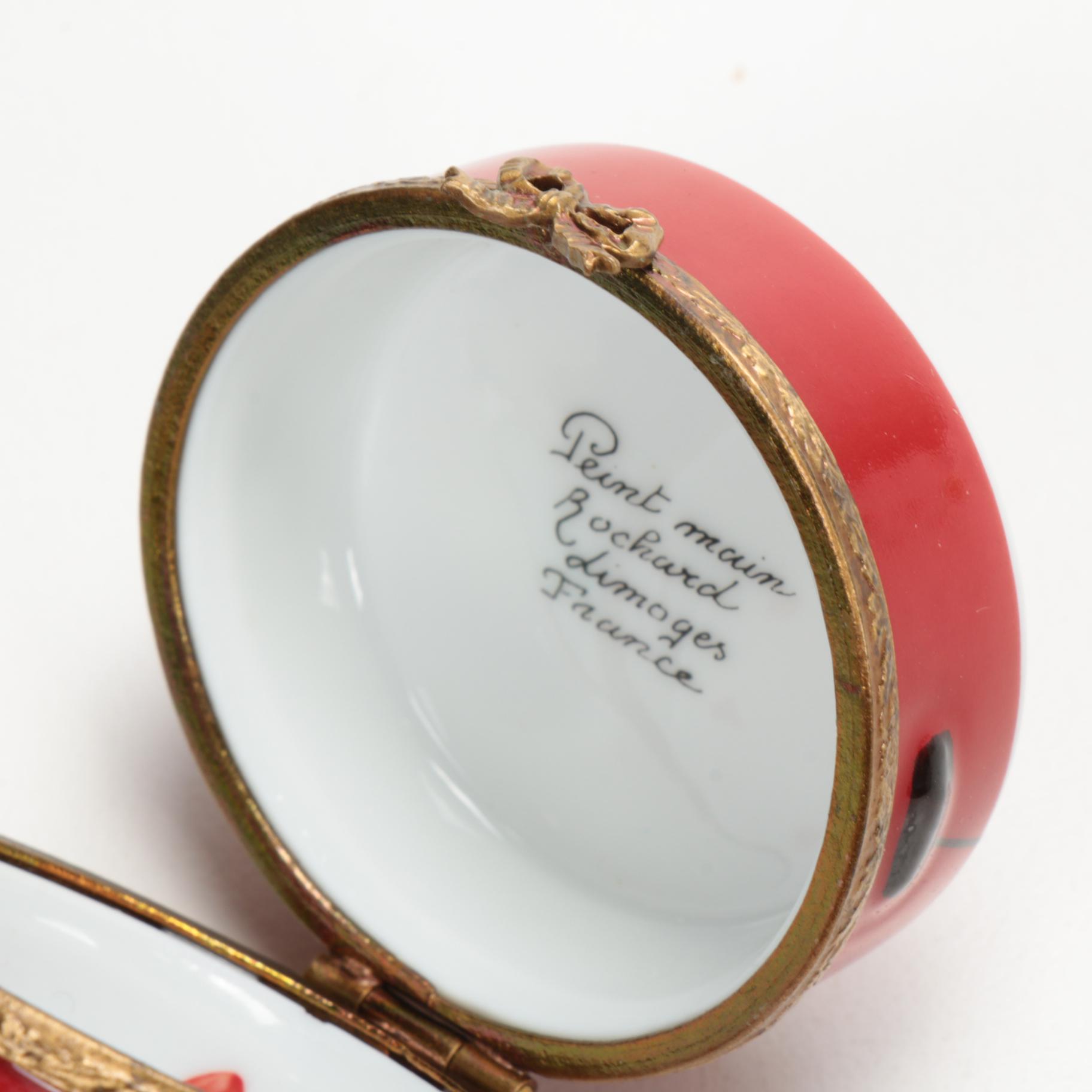 Rochard Hand-Painted Porcelain Red Barbie Hatbox Limoges Box