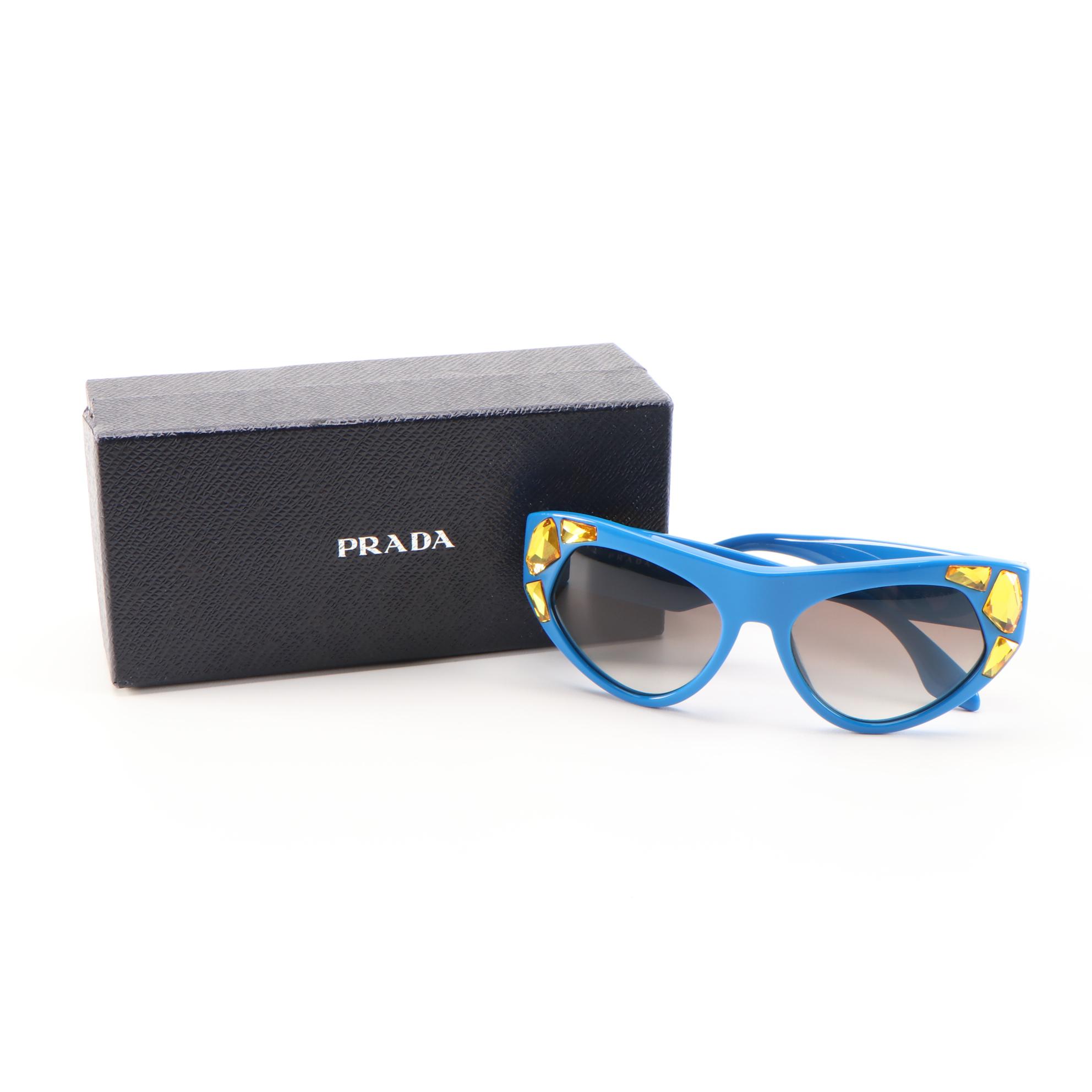 Prada SPR21Q Embellished Blue Sunglasses with Box