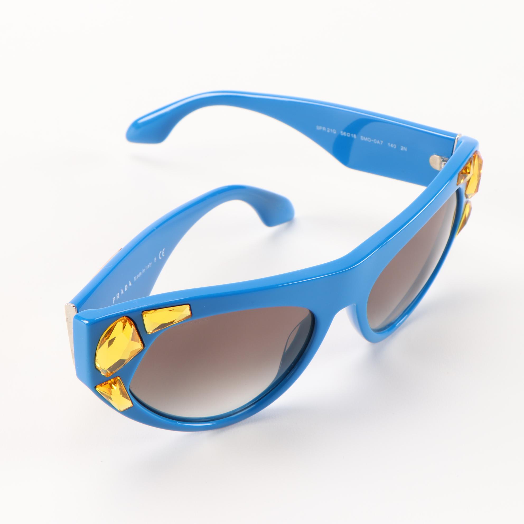 Prada SPR21Q Embellished Blue Sunglasses with Box