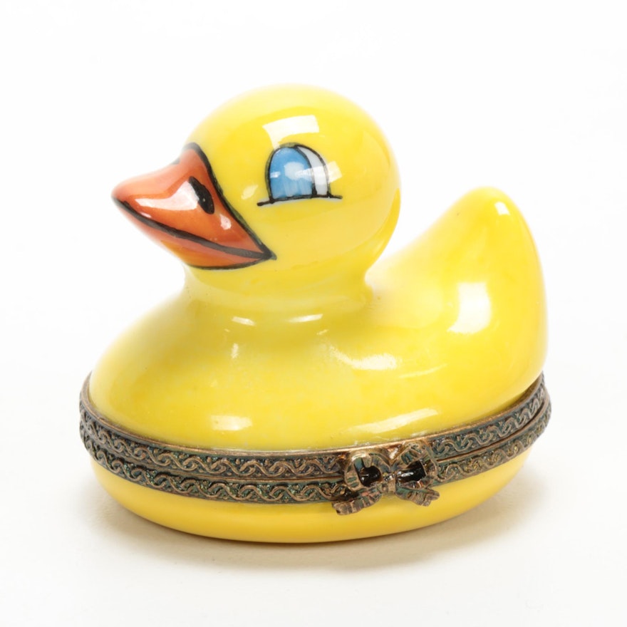 Hand-Painted Porcelain Rubber Duck Limoges Box