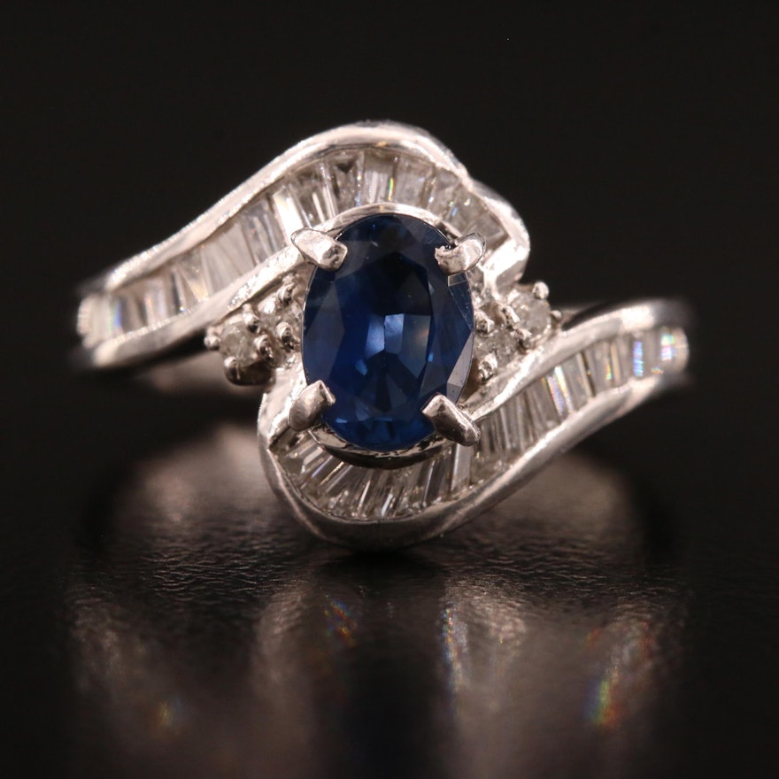 Platinum 1.10 CT Sapphire and Diamond Ring