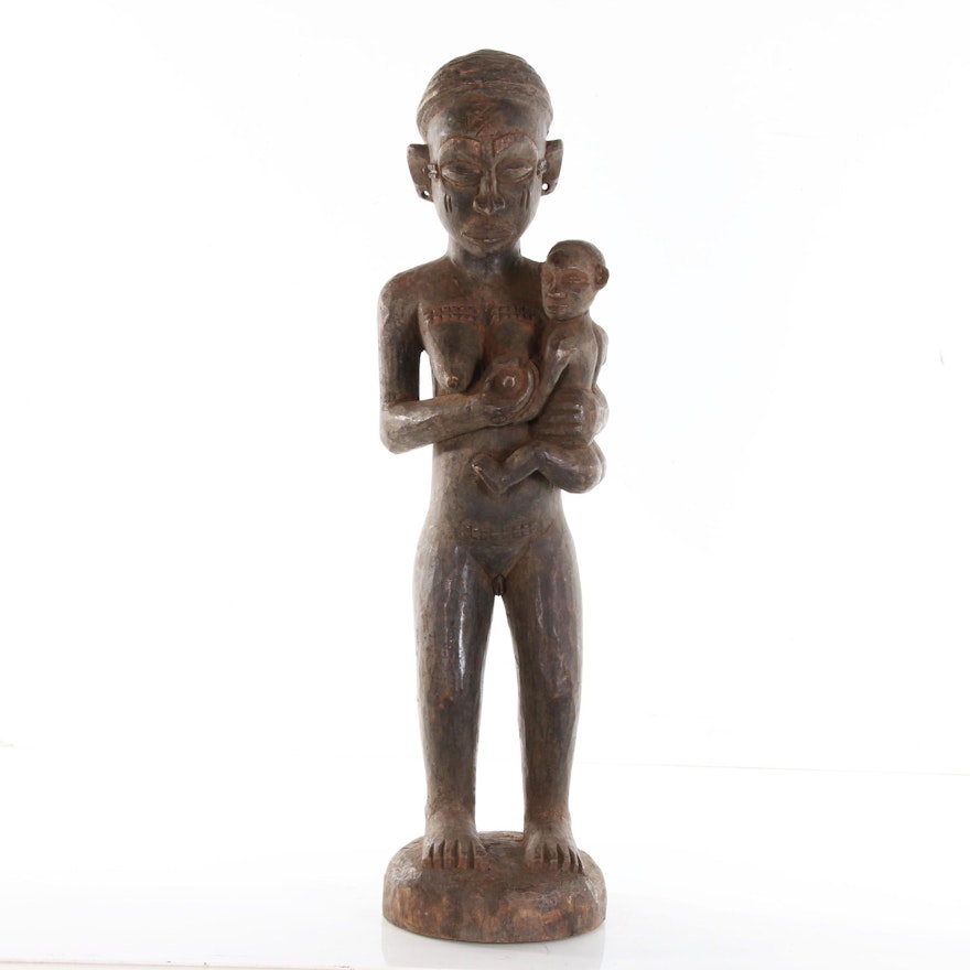 Central African Carved Wood Maternity Figure