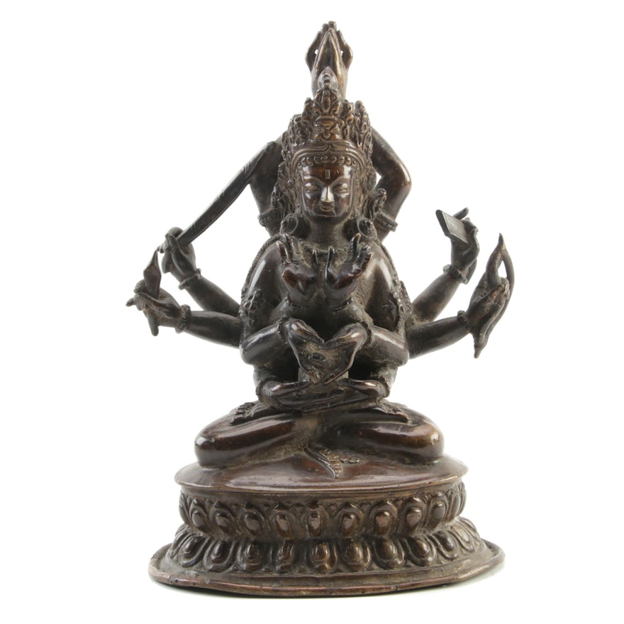 Hindu Goddess Durga Cast Brass Figurine, Mid to Late 20th Century
