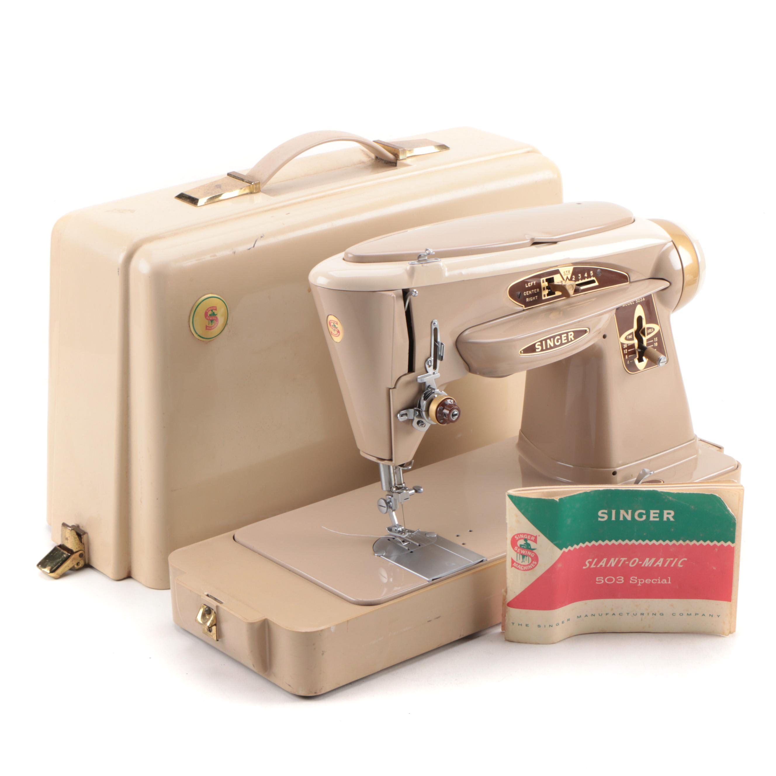 Singer 503A Slant-O-Matic Sewing Machine with Case, Mid-20th Century