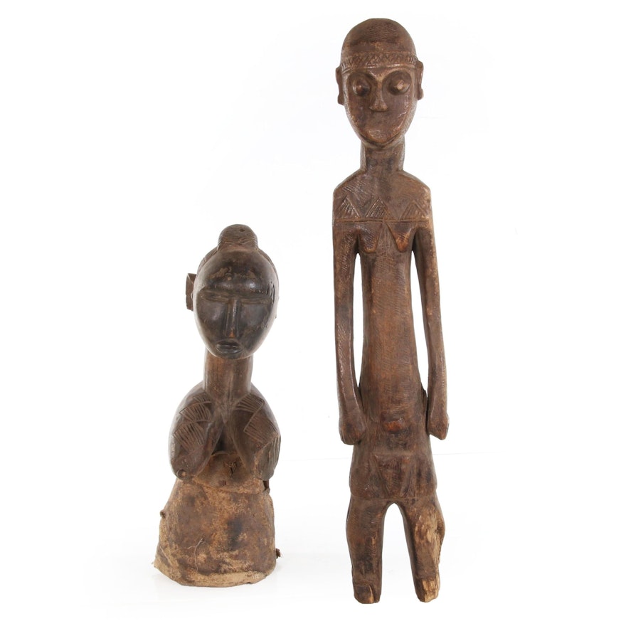 Baga Nimba Wood Shoulder Mask and Central African Wood Male Figure