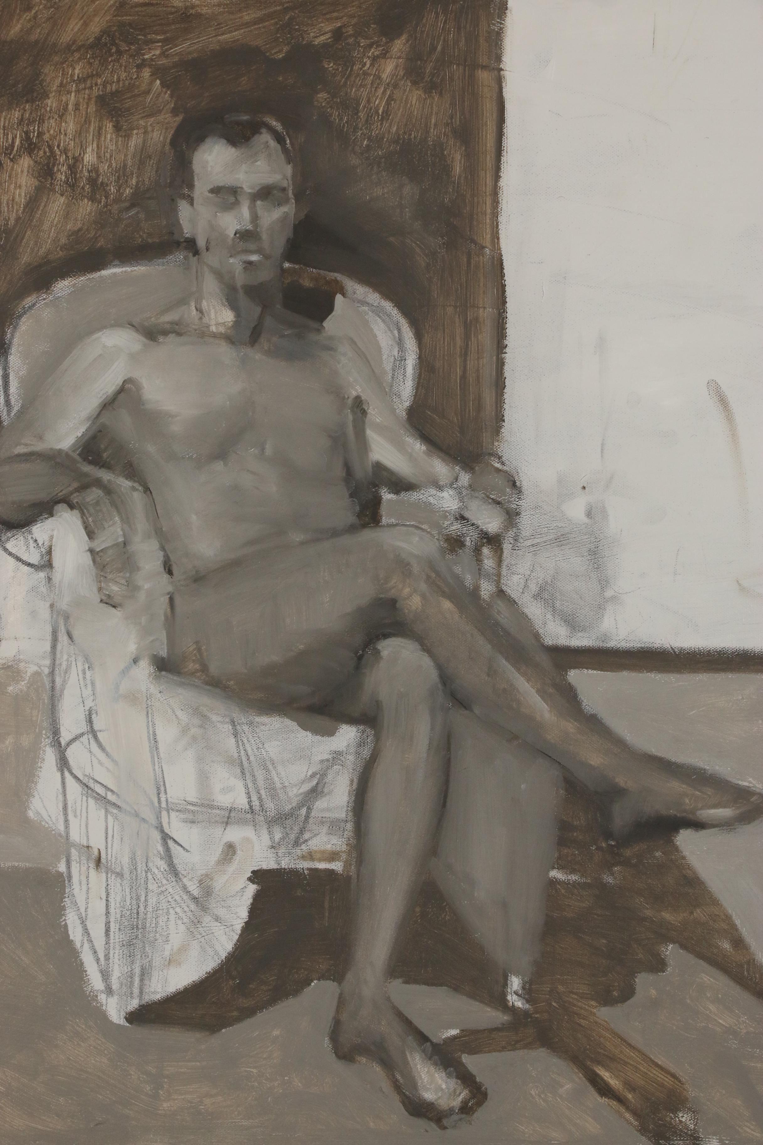 Figure Oil Painting of Seated Male Nude