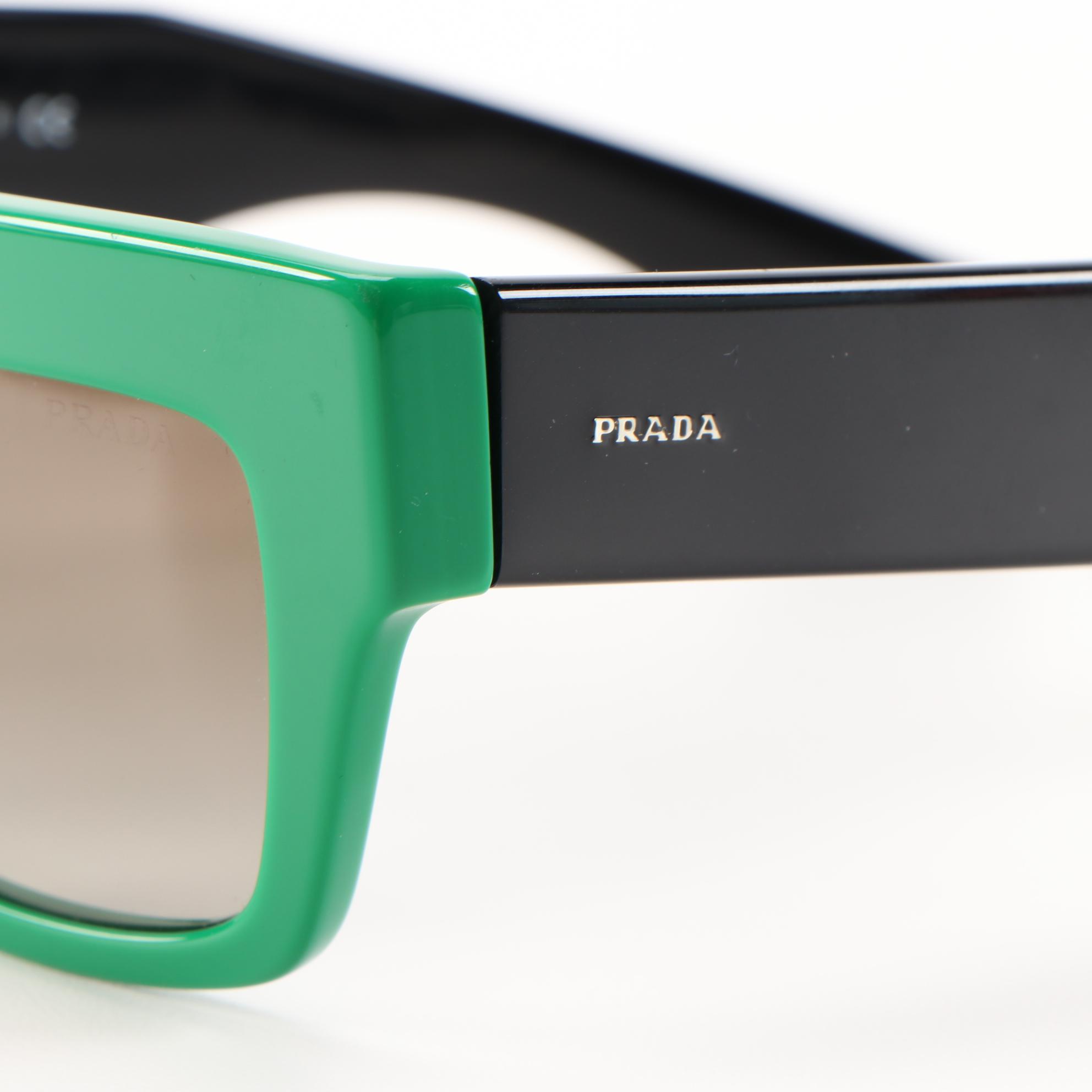 Prada SPR 28P Green/Black Square Sunglasses with Case