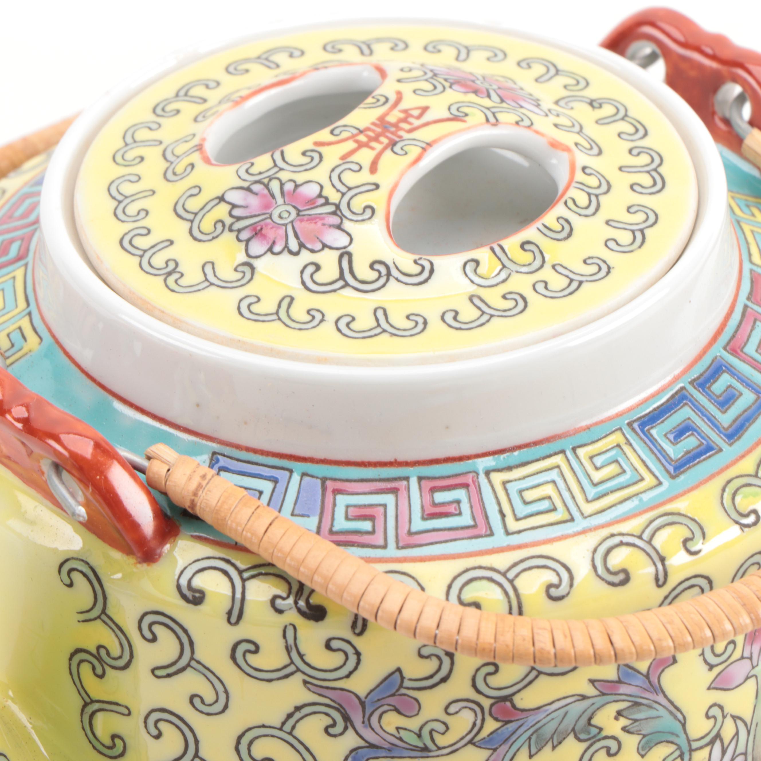 Chinese Ceramic Tea Set with Presentation Basket