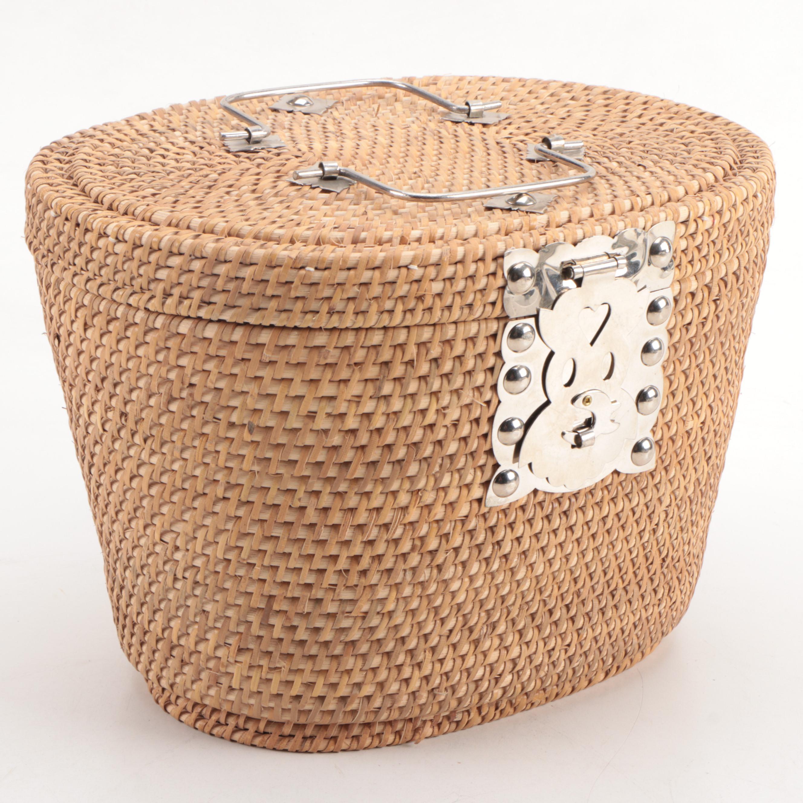 Chinese Ceramic Tea Set with Presentation Basket