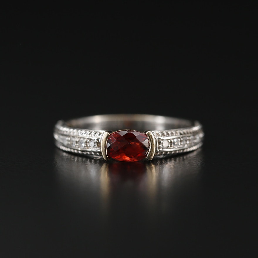 Sterling Silver Garnet and Diamond Ring with 14K Accent