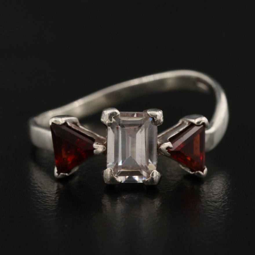 Sterling Silver Cubic Zirconia and Garnet Ring