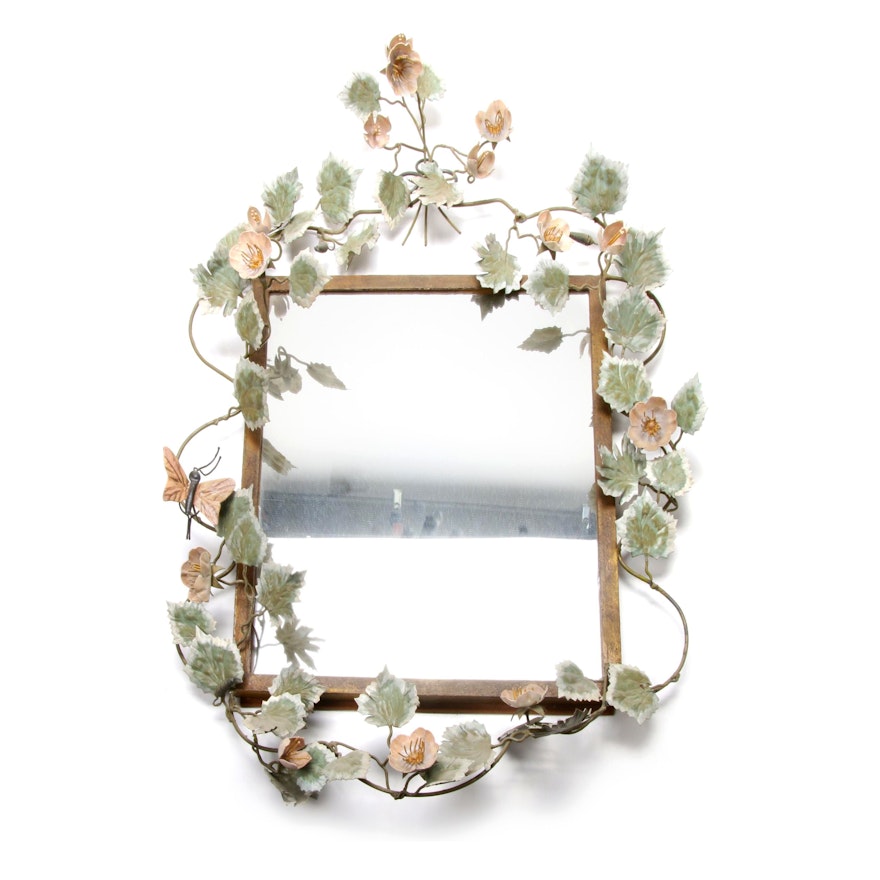 Tole Metal Floral Wall Mirror