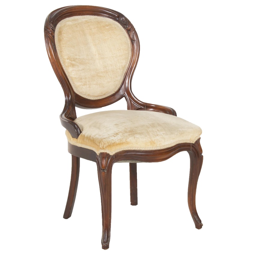Victorian Walnut Velvet-Upholstered Parlor Chair, Early 20th Century