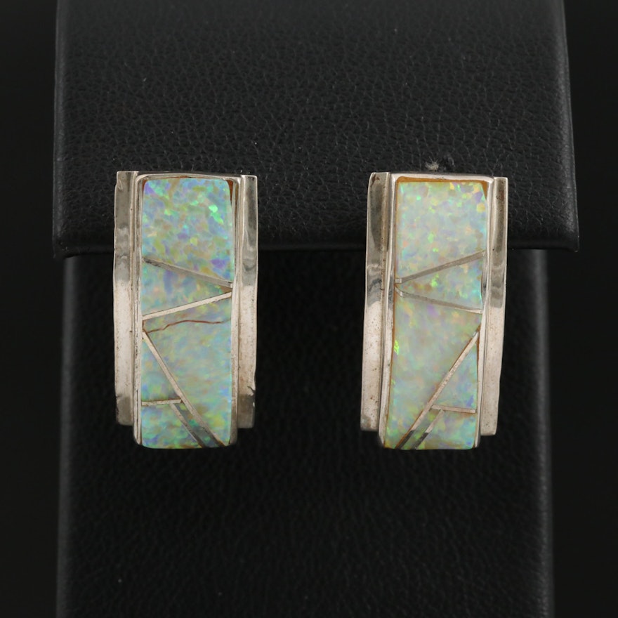 Sterling Opal Curved Bar Earrings