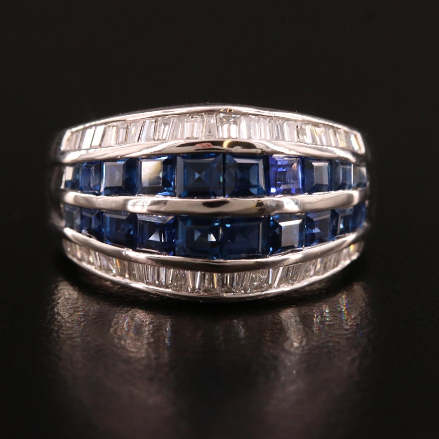 Platinum Sapphire and Diamond Tapered Channel Band