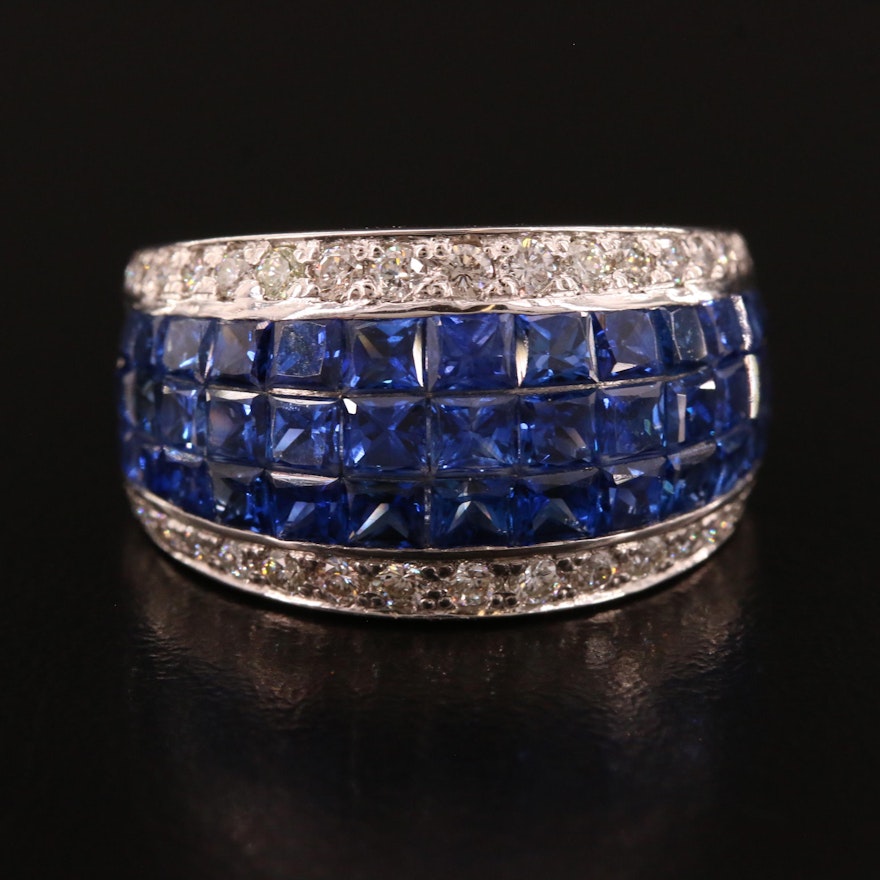 Platinum Sapphire and Diamond Tapered Ring