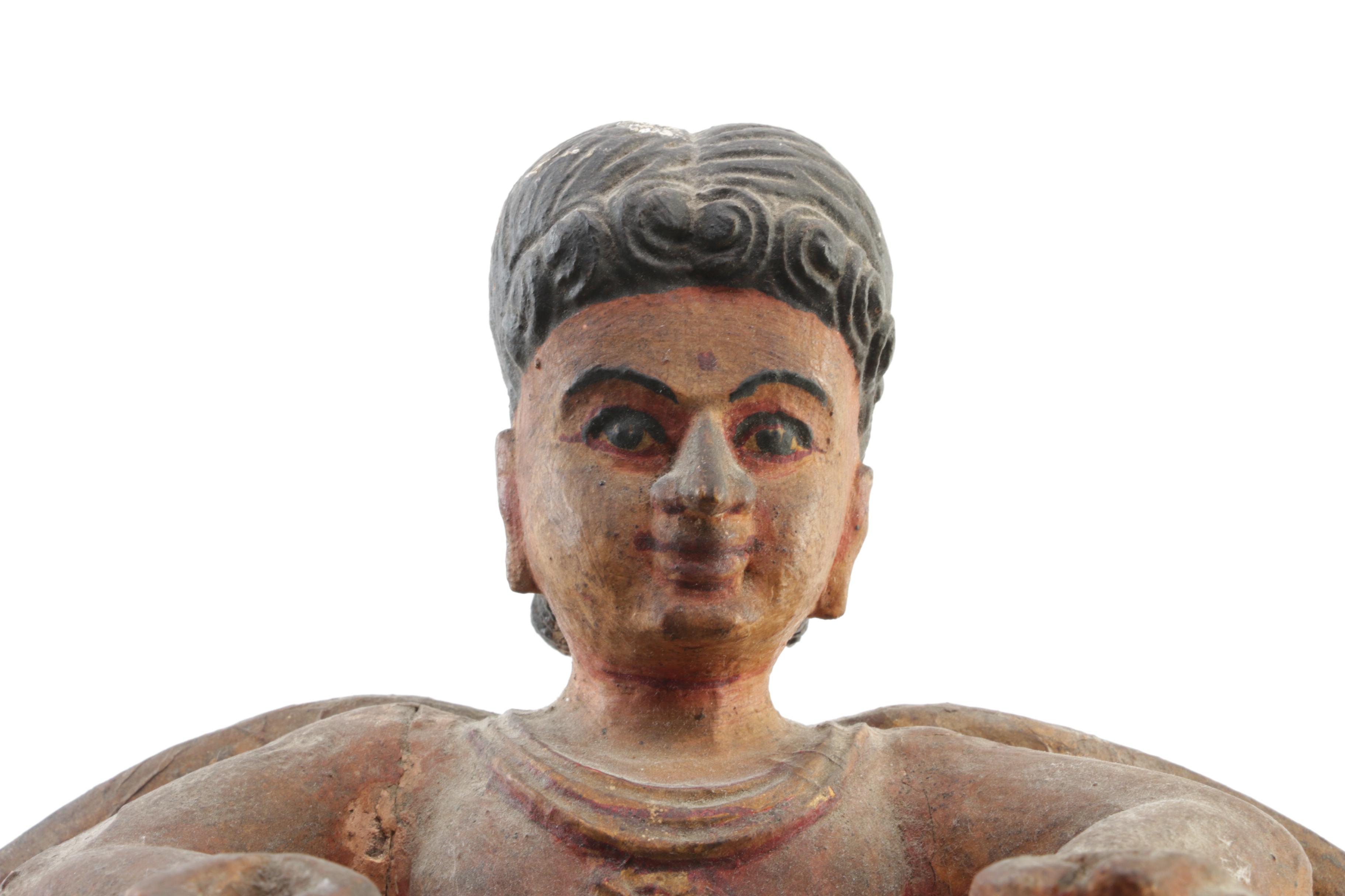 Indian Polychrome Carved Statue of Winged Female Deity