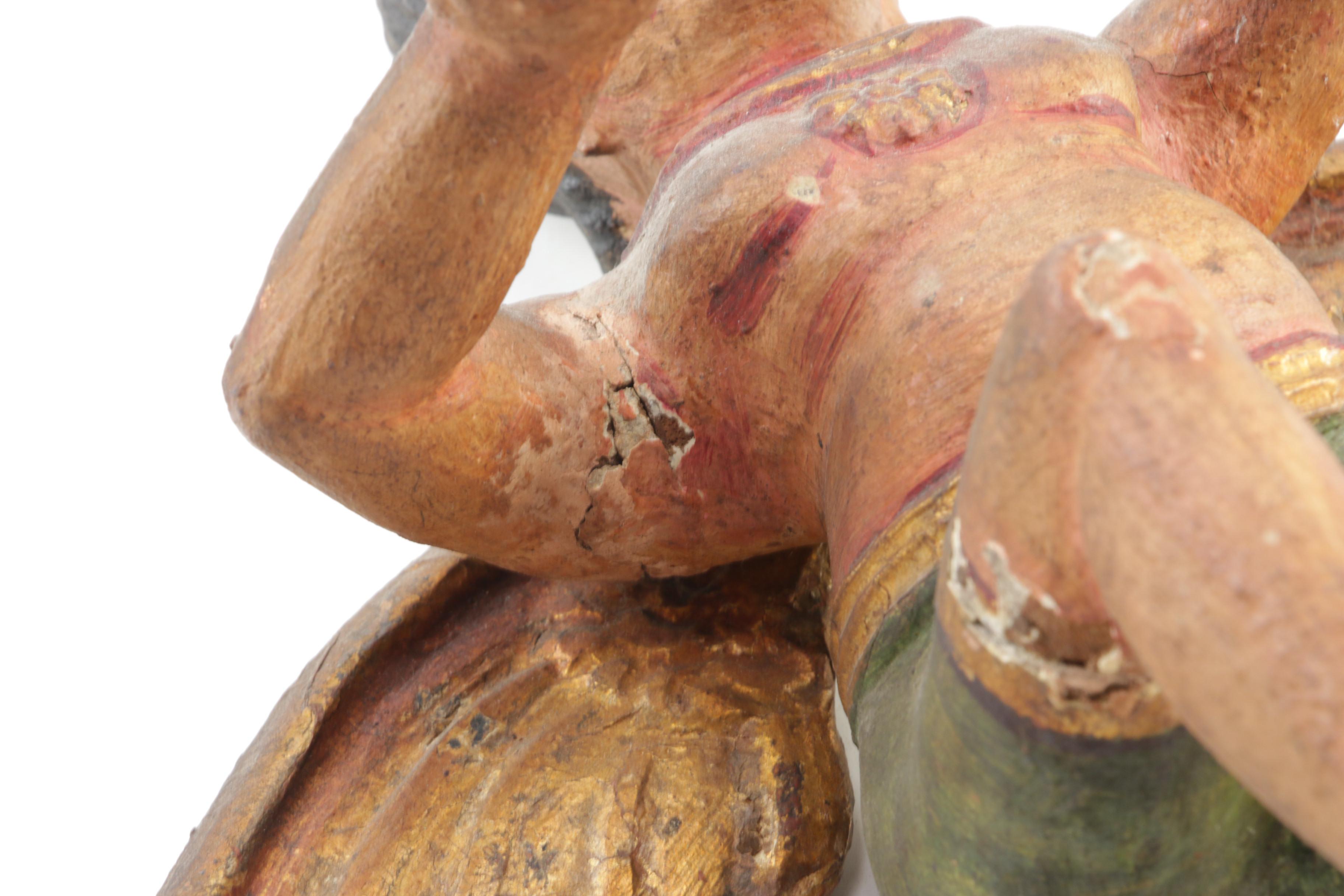 Indian Polychrome Carved Statue of Winged Female Deity