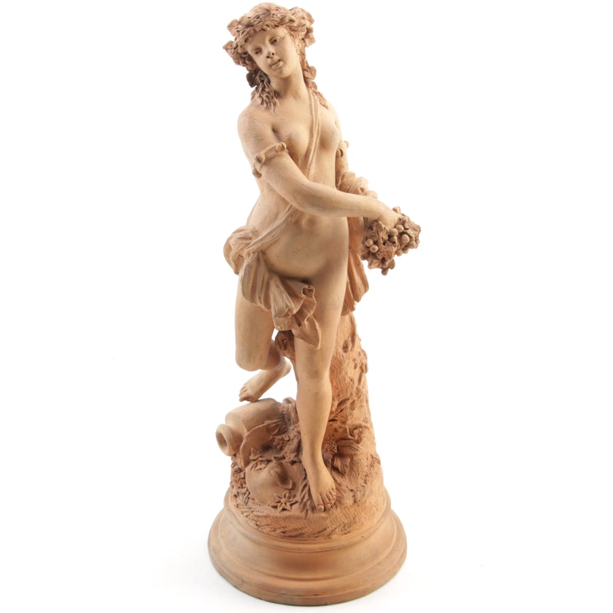 Beaux Arts Terracotta Maquette of a Maiden in a Bacchic Motif, 19th Century