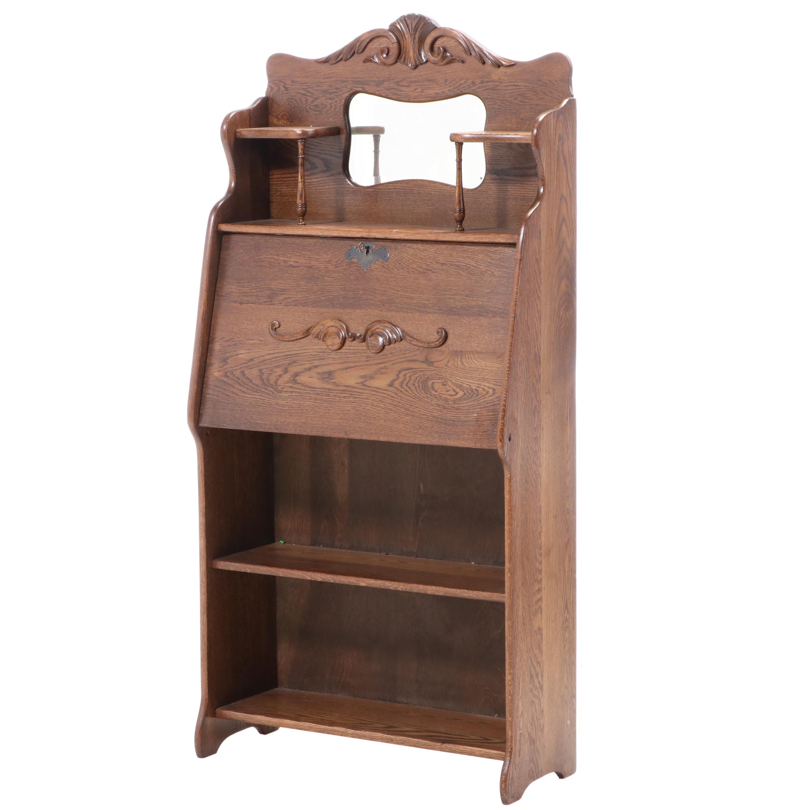 Larkin Drop Front Oak Secretary Desk with Mirror